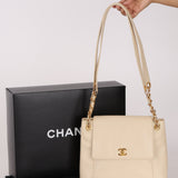 Chanel Turnlock Shoulder Bag White Caviar 24K GP