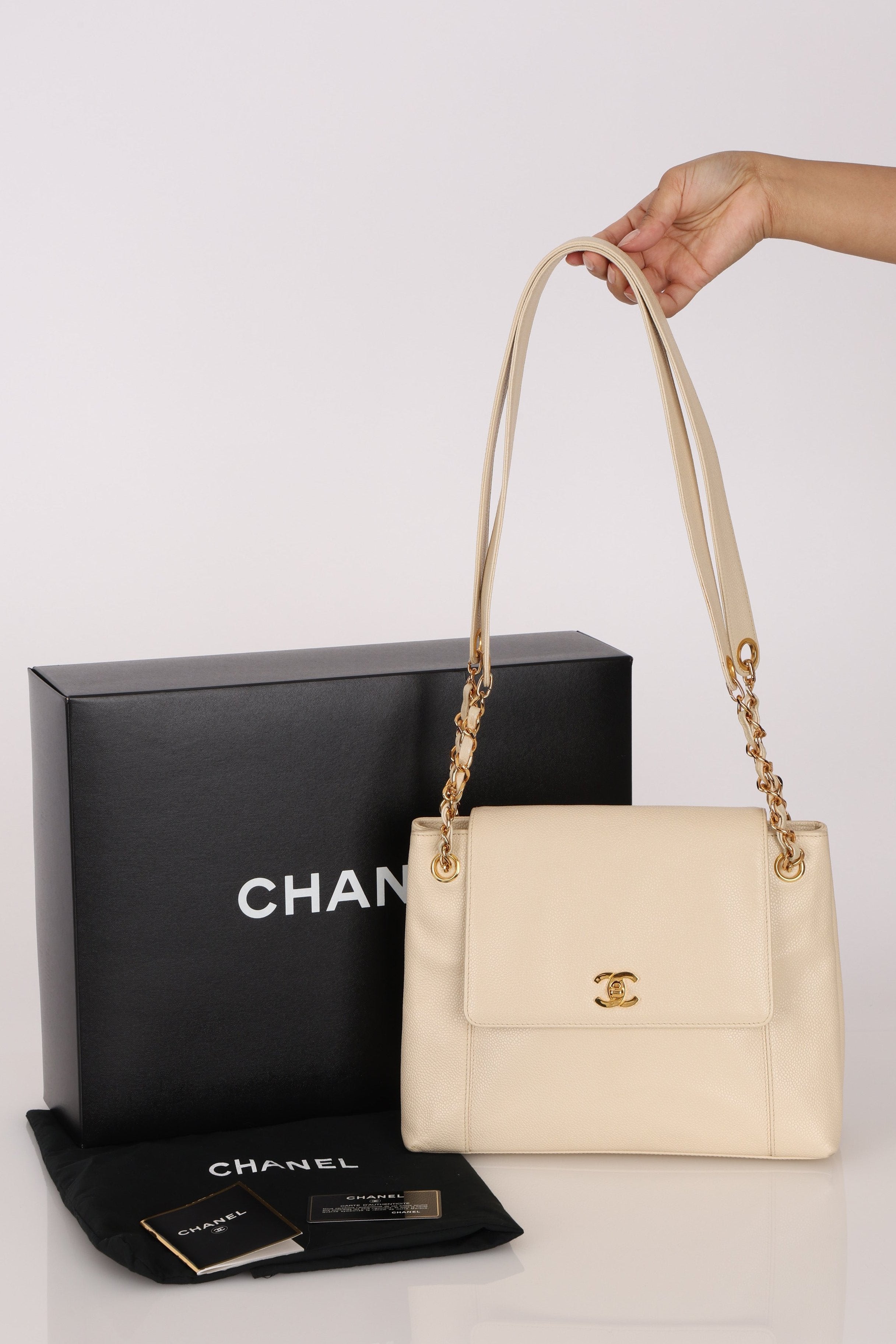 Chanel Turnlock Shoulder Bag White Caviar 24K GP