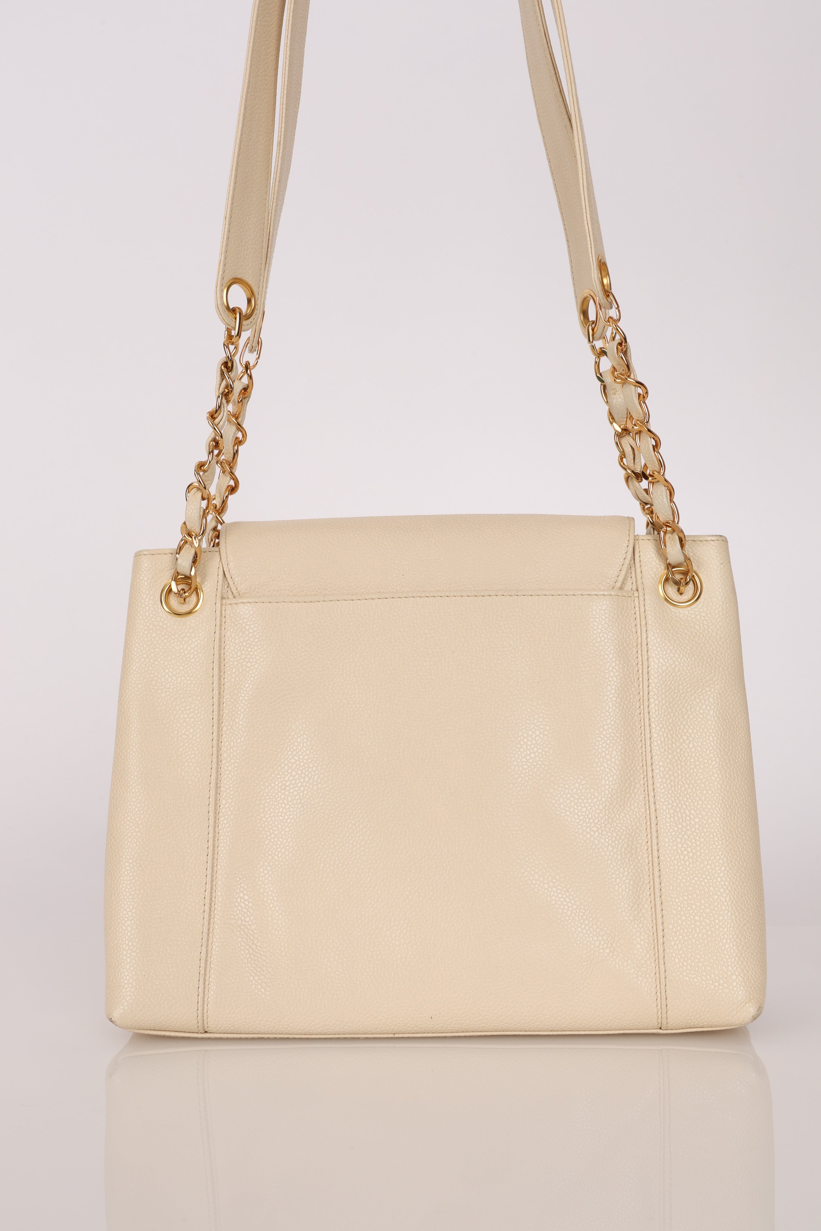 Chanel Turnlock Shoulder Bag White Caviar 24K GP