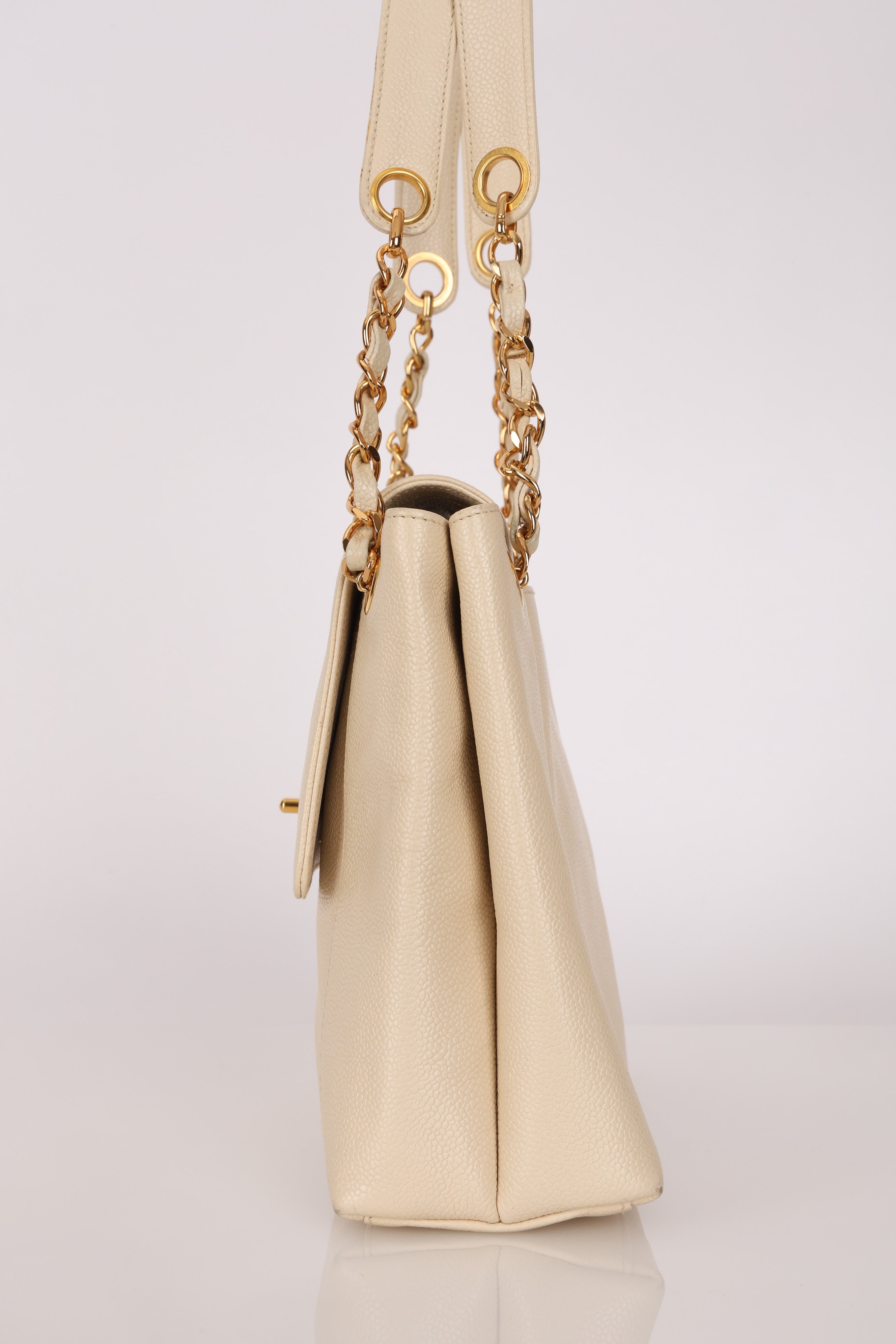 Chanel Turnlock Shoulder Bag White Caviar 24K GP