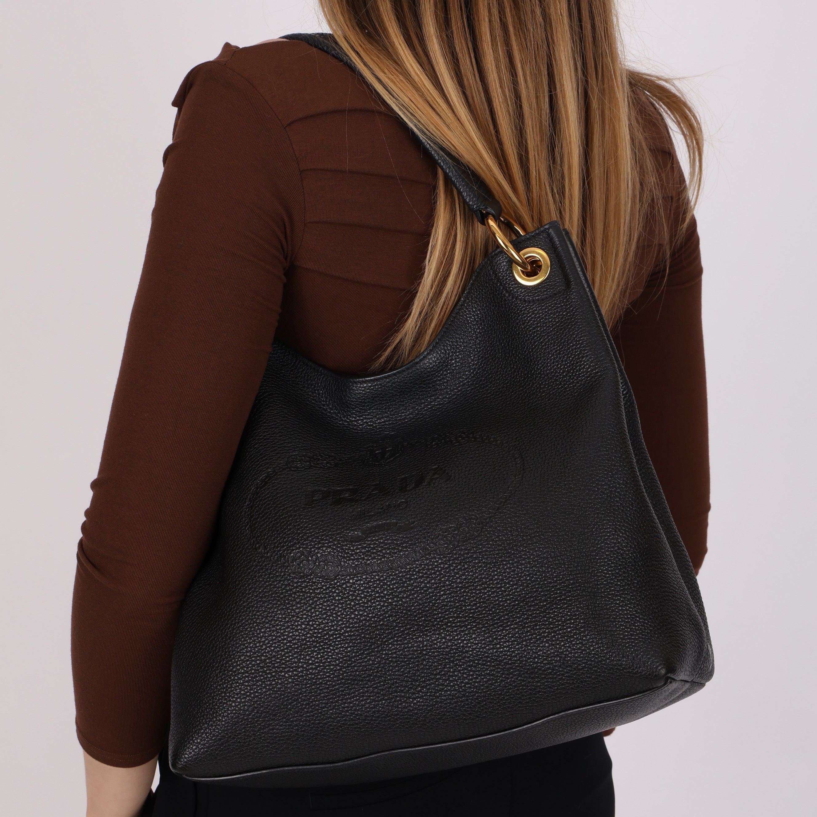 Prada Leather Logo Hobo Bag