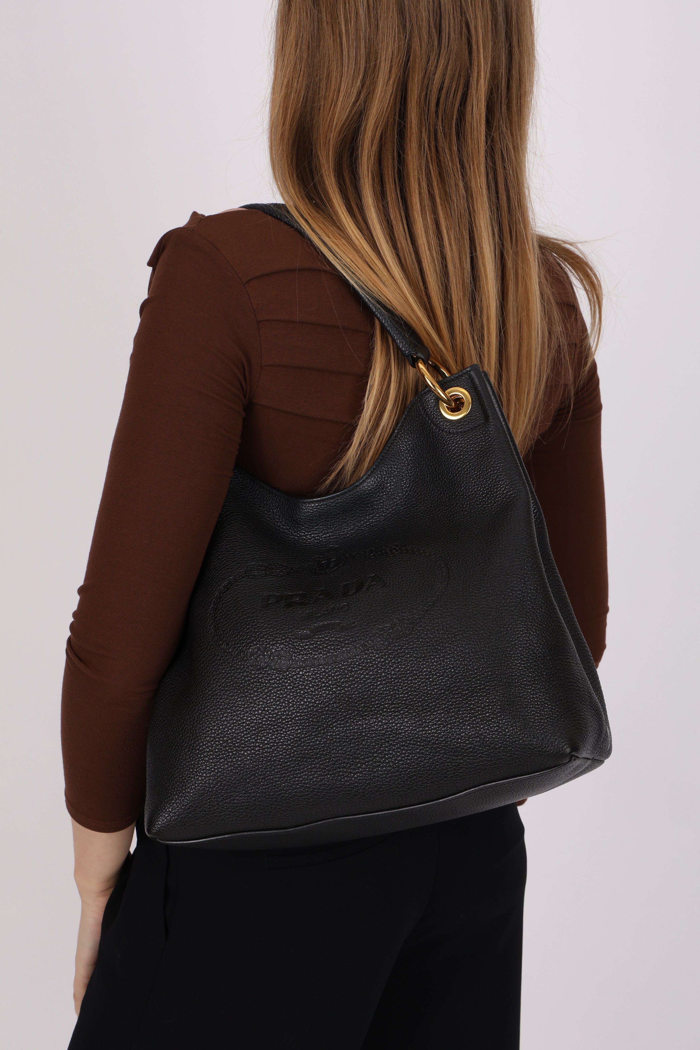 Prada Leather Logo Hobo Bag
