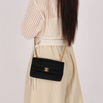 Chanel Mini Rectangle Bijoux Chain Flap Black Satin GHW