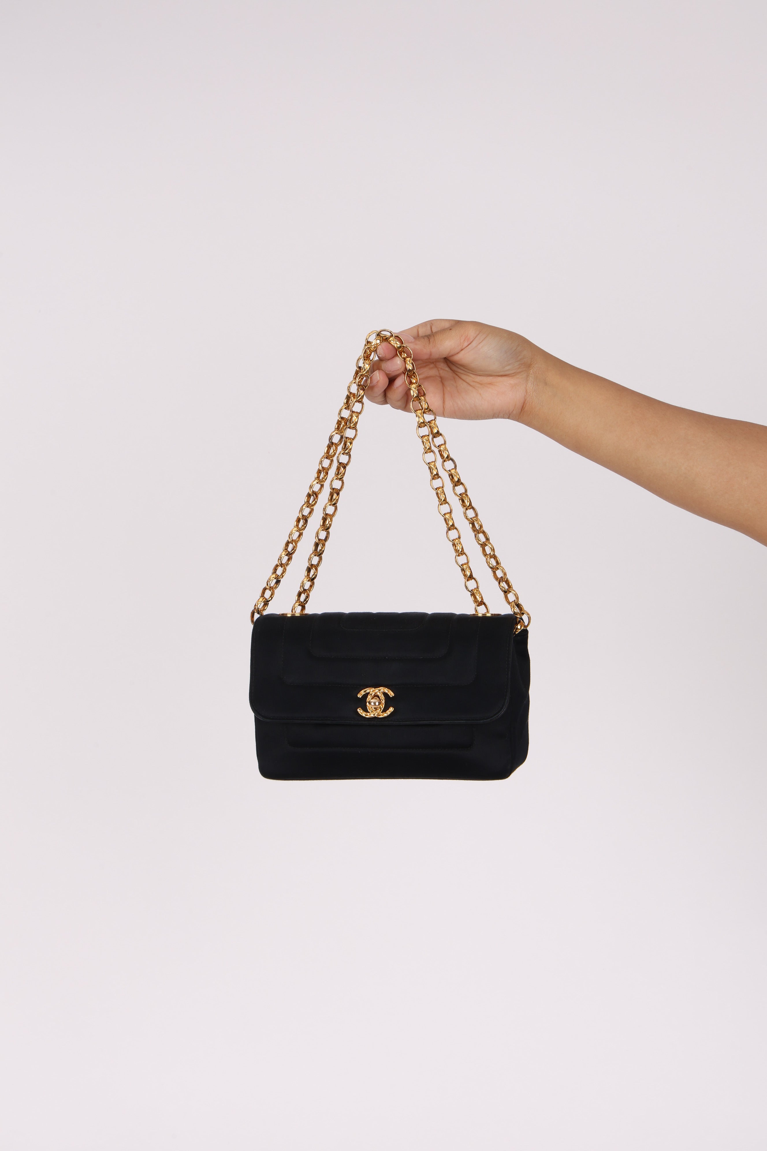Chanel Mini Rectangle Bijoux Chain Flap Black Satin GHW
