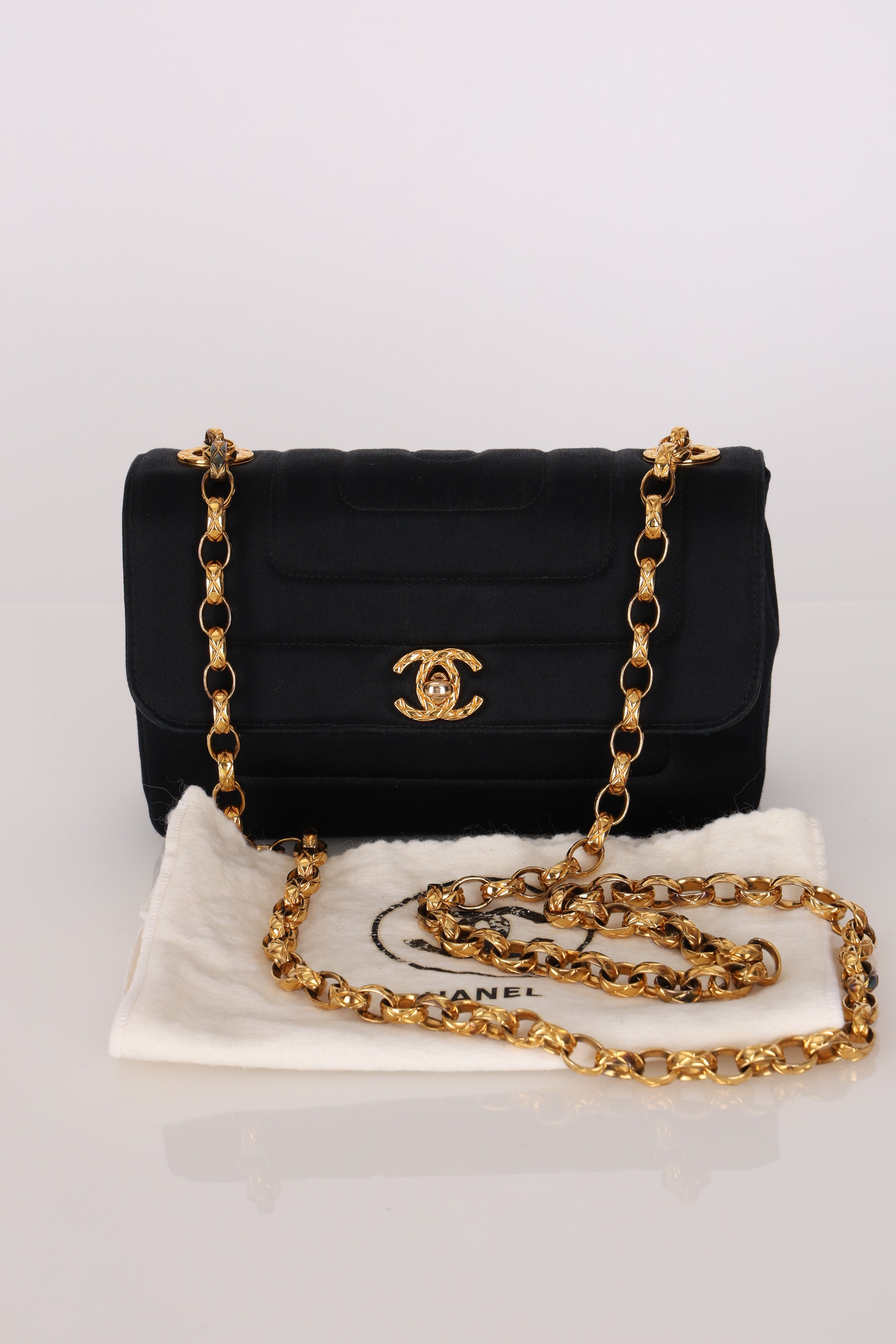 Chanel Mini Rectangle Bijoux Chain Flap Black Satin GHW