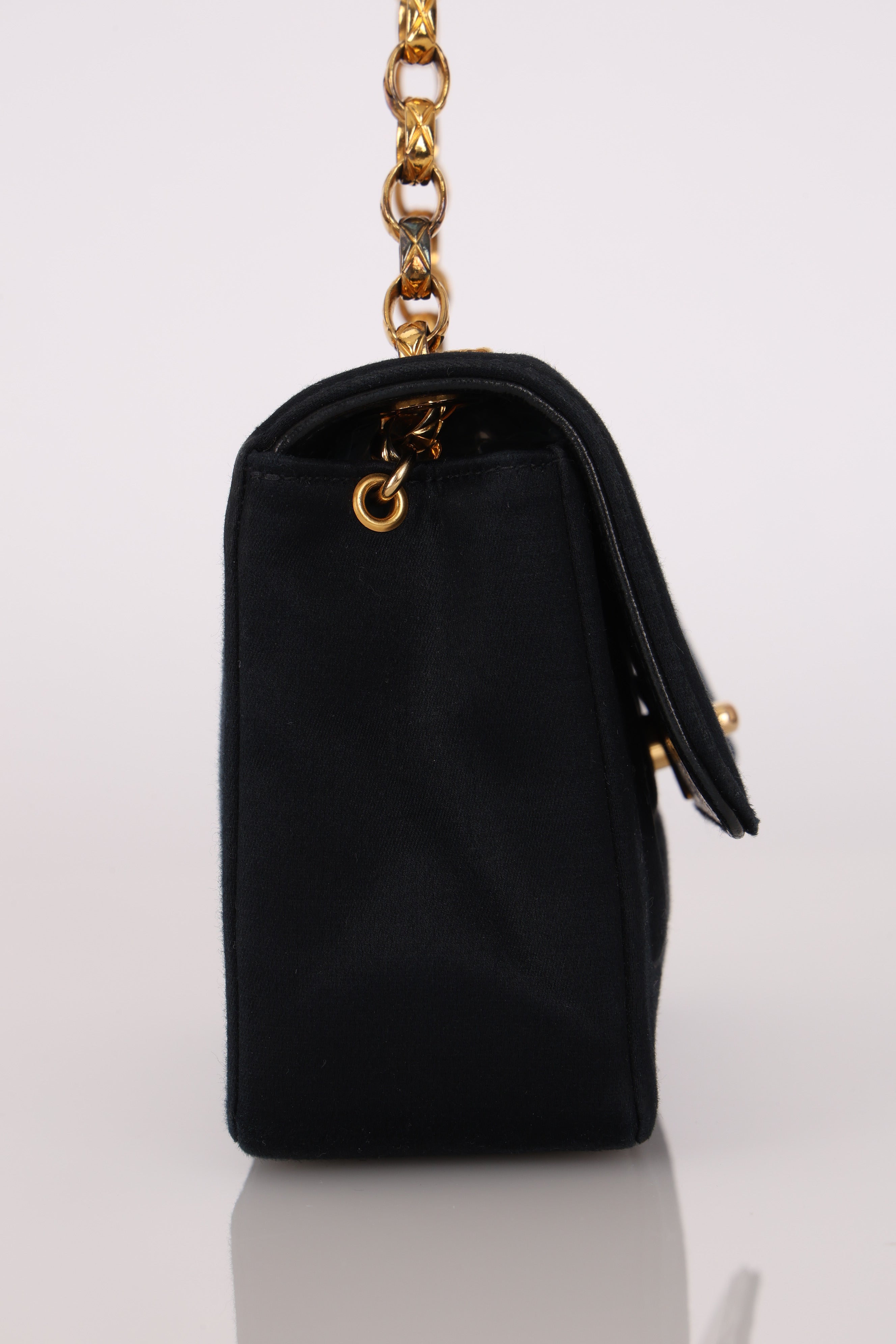 Chanel Mini Rectangle Bijoux Chain Flap Black Satin GHW