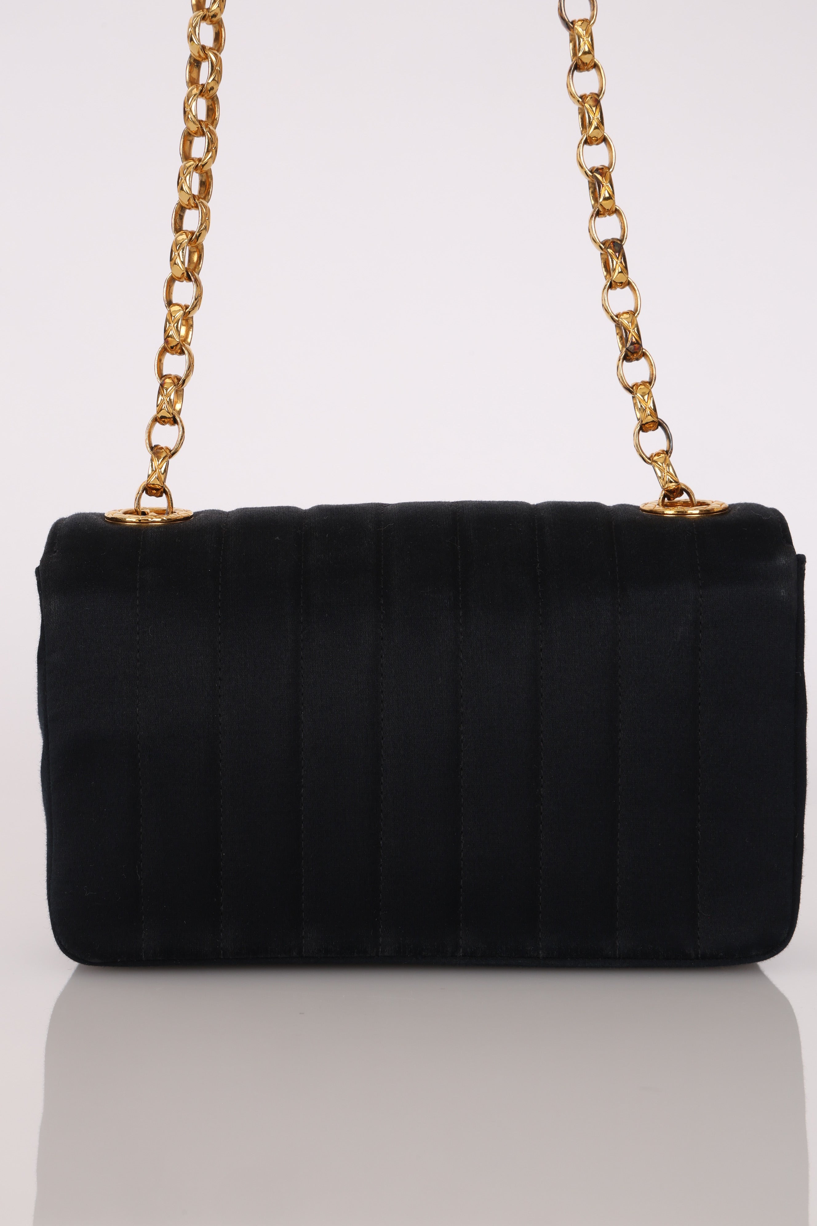 Chanel Mini Rectangle Bijoux Chain Flap Black Satin GHW