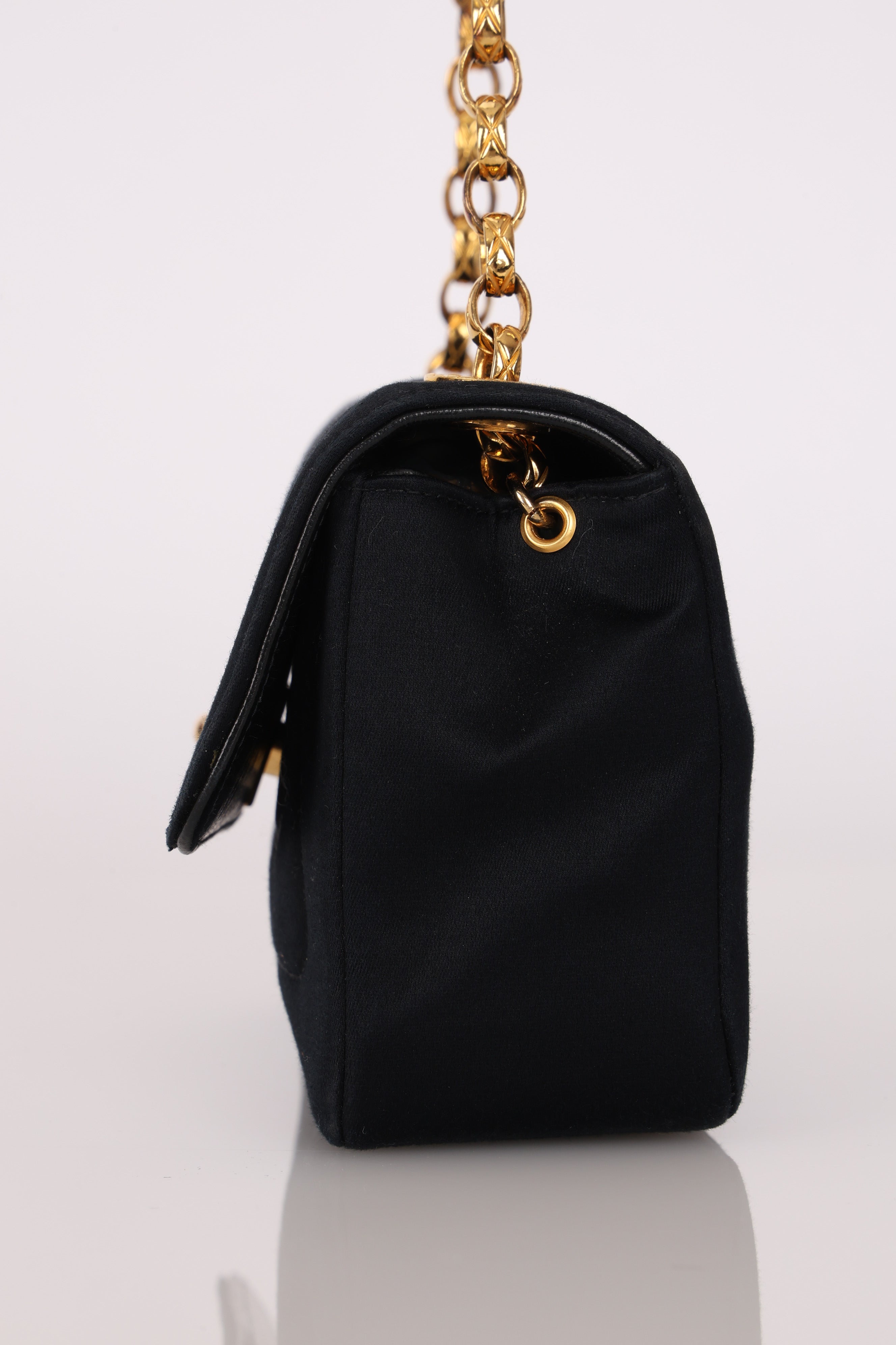 Chanel Mini Rectangle Bijoux Chain Flap Black Satin GHW