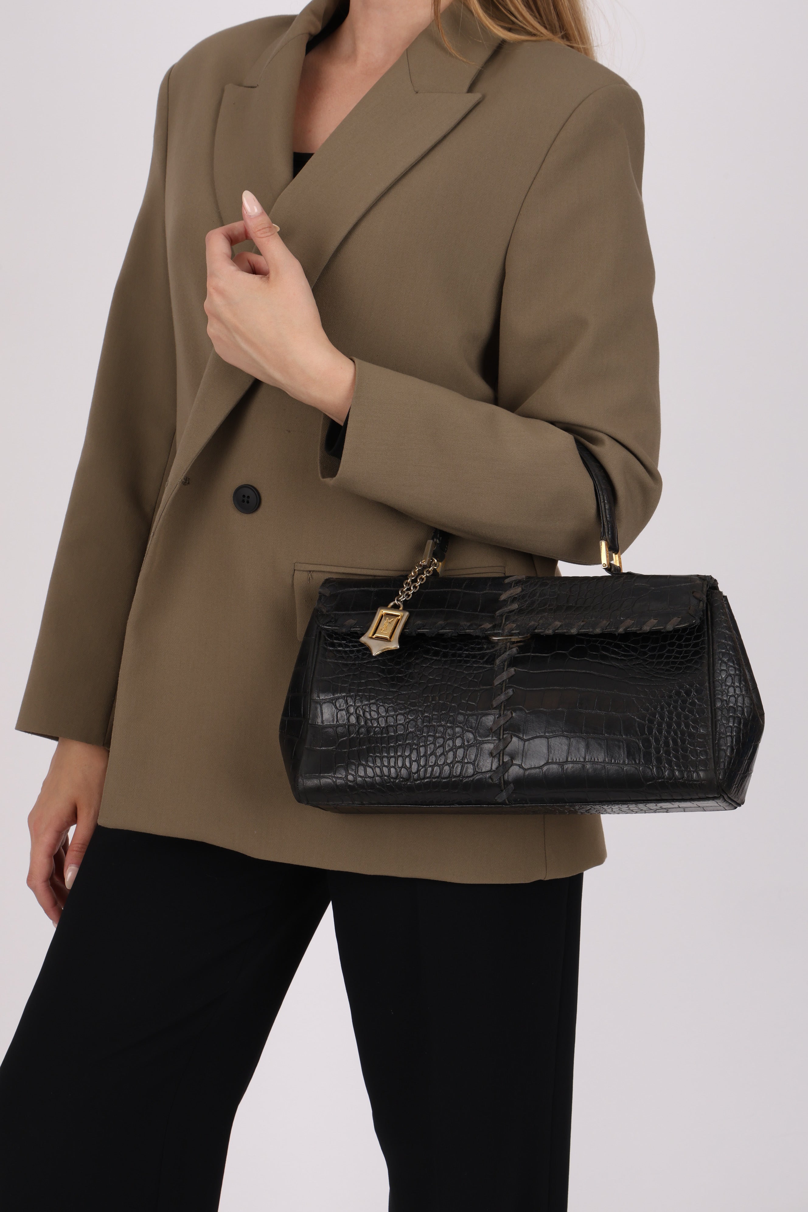 Saint Laurent Crocodile Embossed Top Handle Bag
