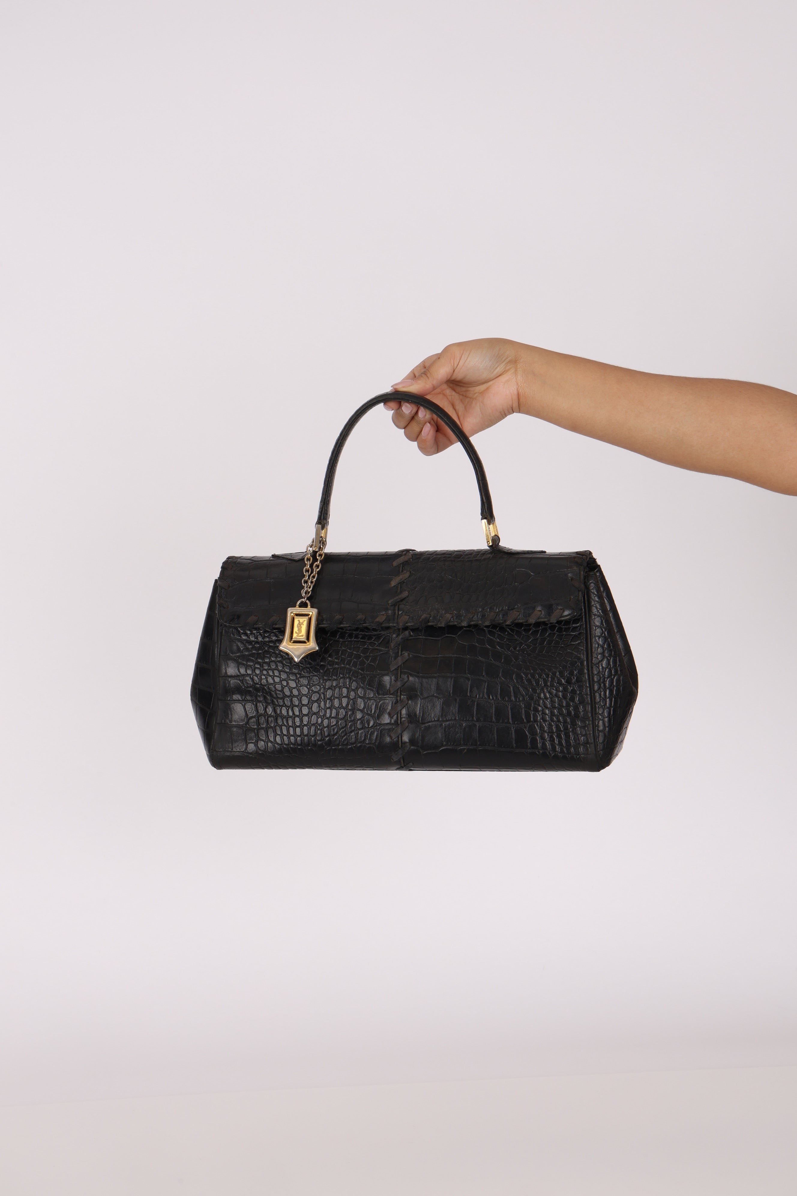 Saint Laurent Crocodile Embossed Top Handle Bag