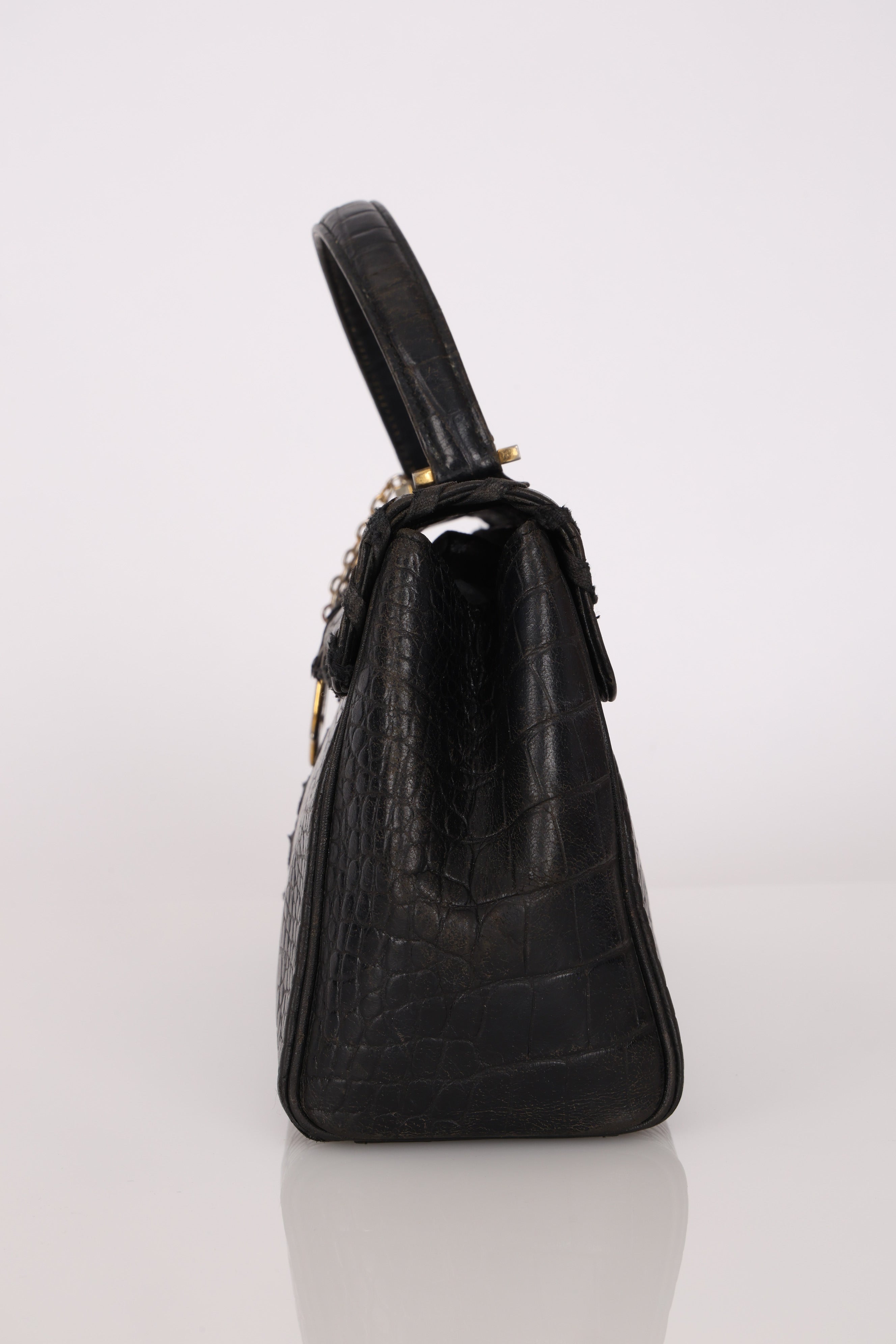 Saint Laurent Crocodile Embossed Top Handle Bag