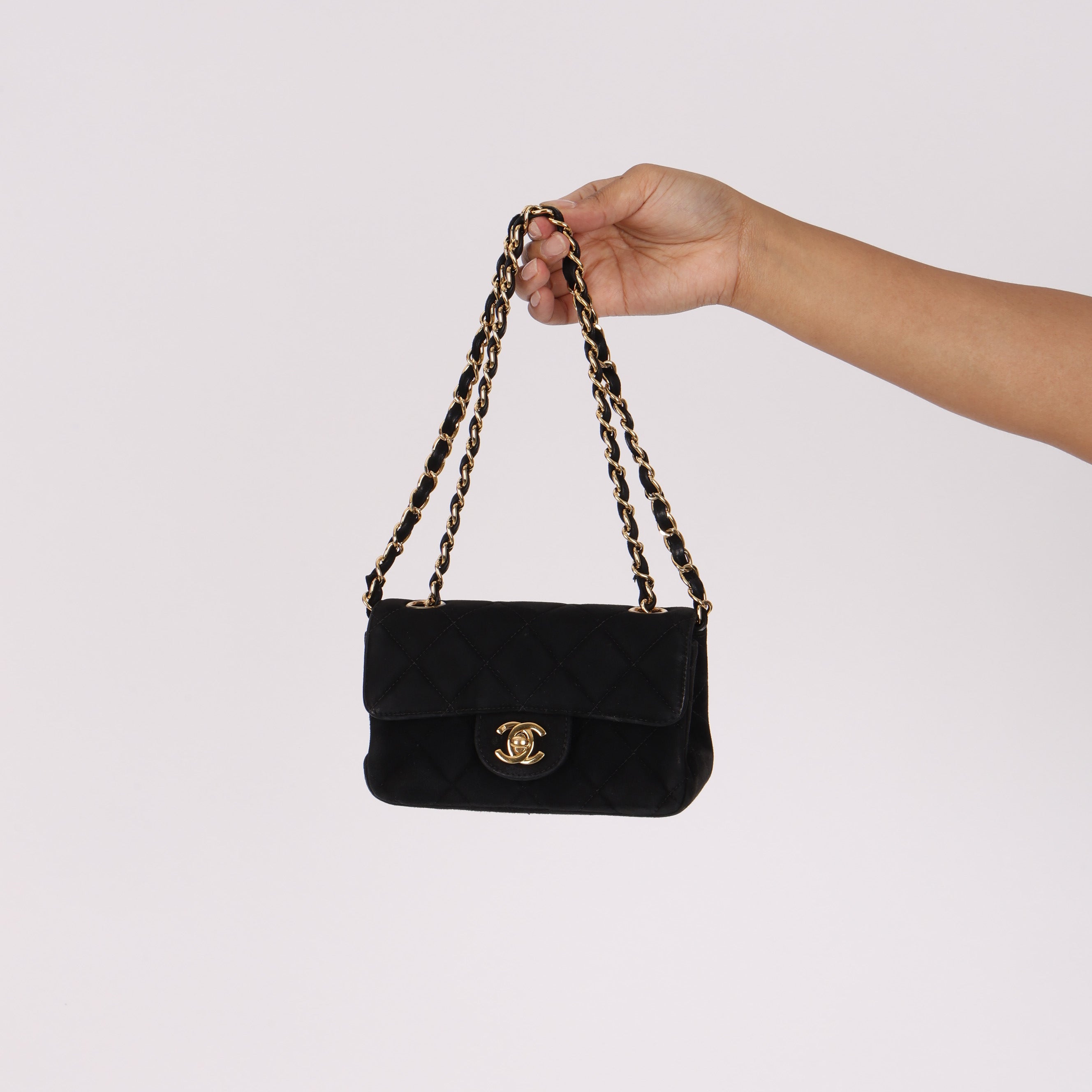Chanel Mini Single Flap Black Suede 24K GP