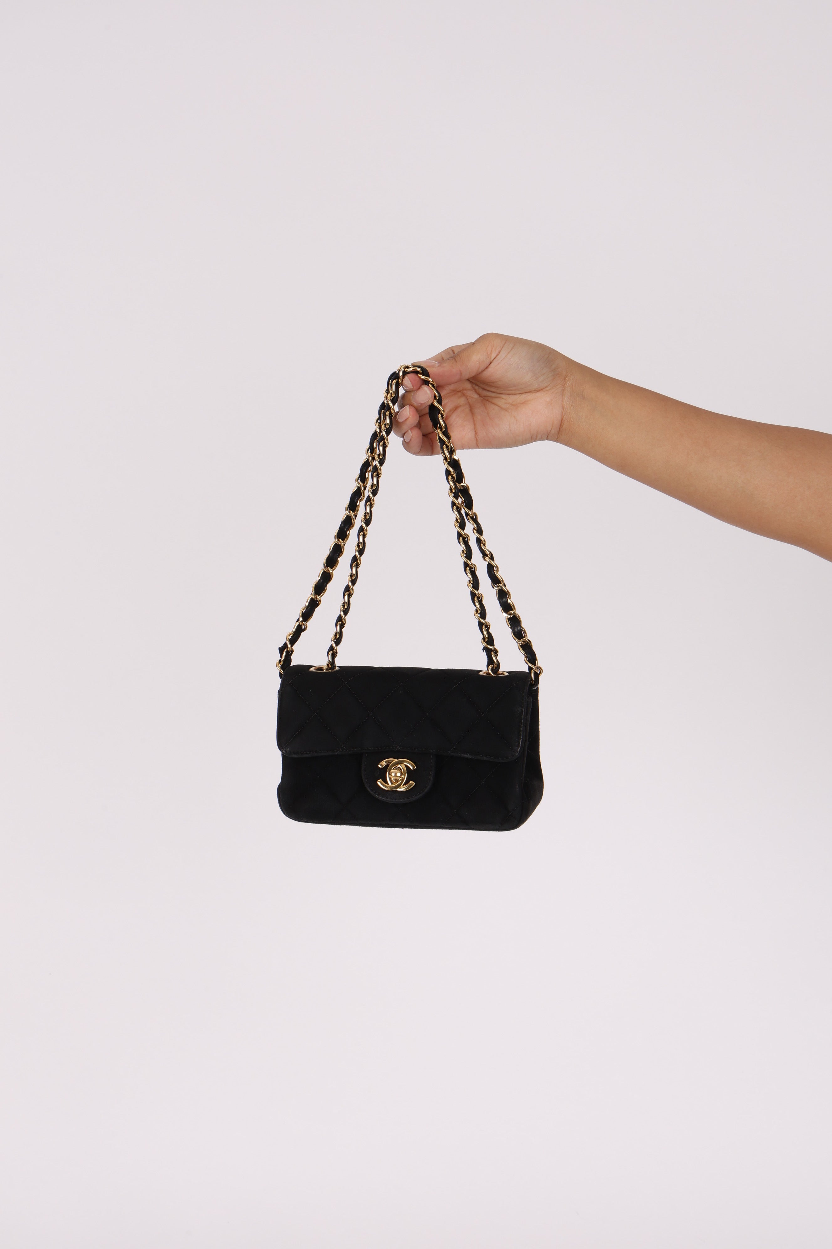 Chanel Mini Single Flap Black Suede 24K GP