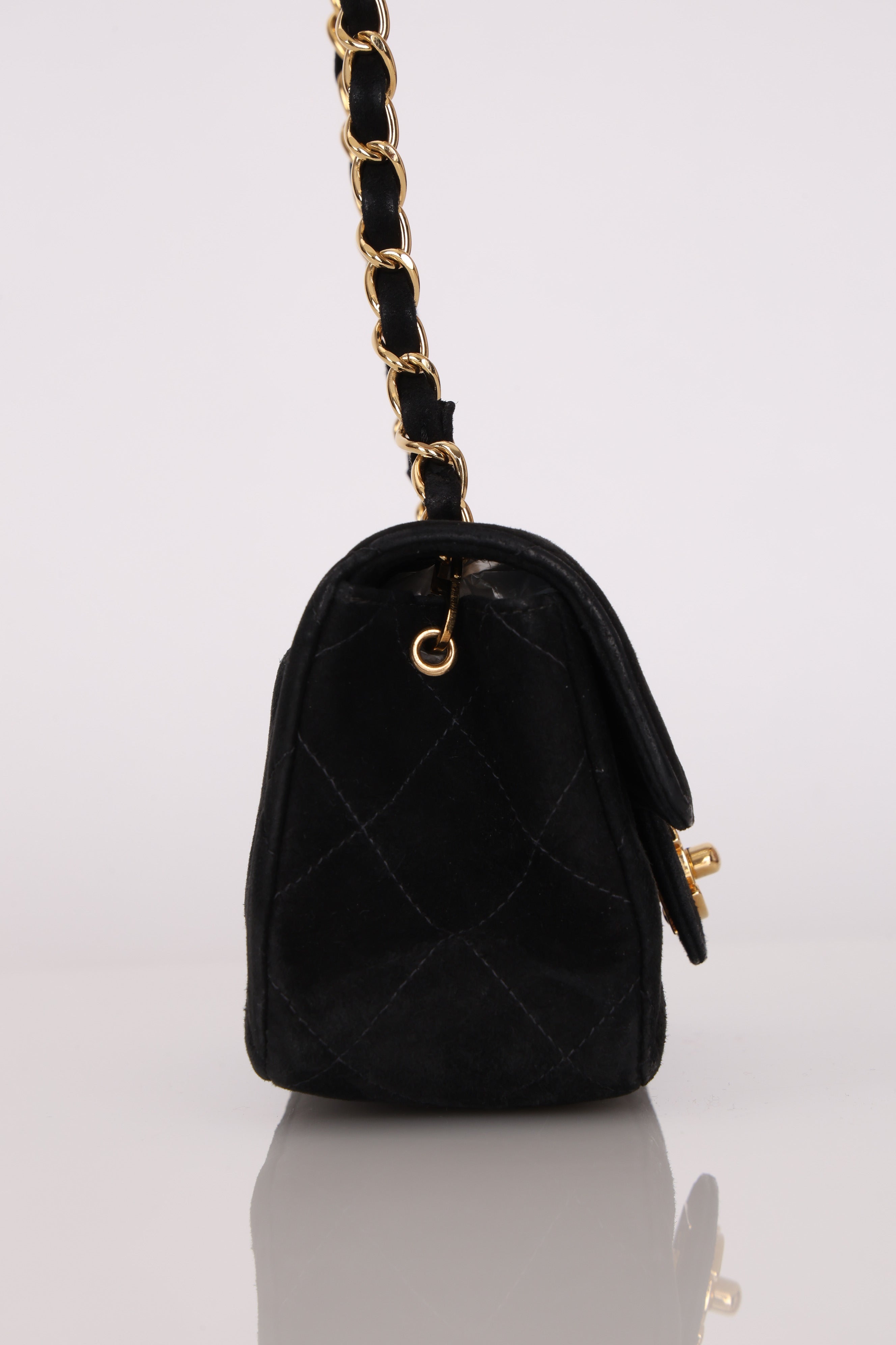 Chanel Mini Single Flap Black Suede 24K GP