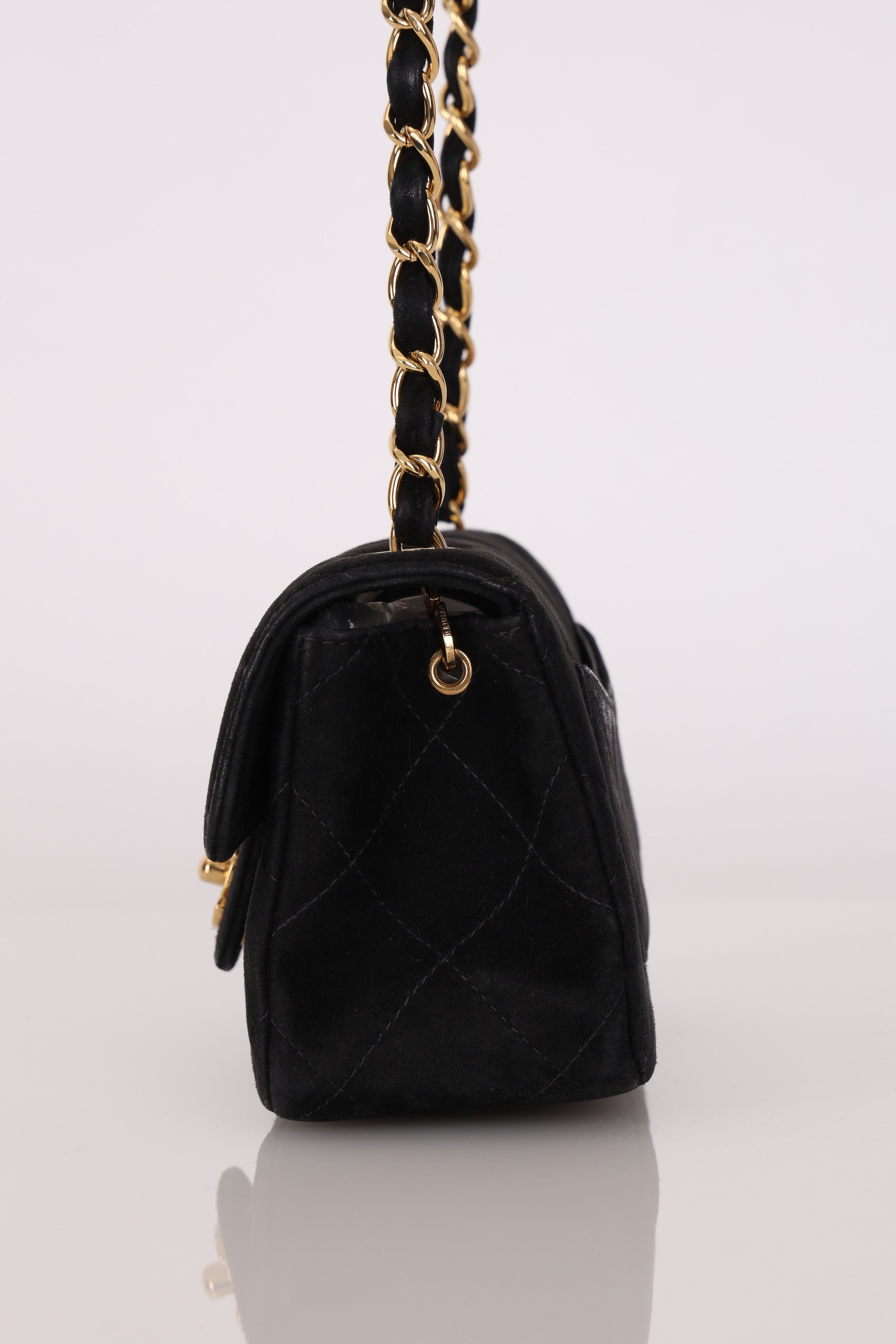 Chanel Mini Single Flap Black Suede 24K GP