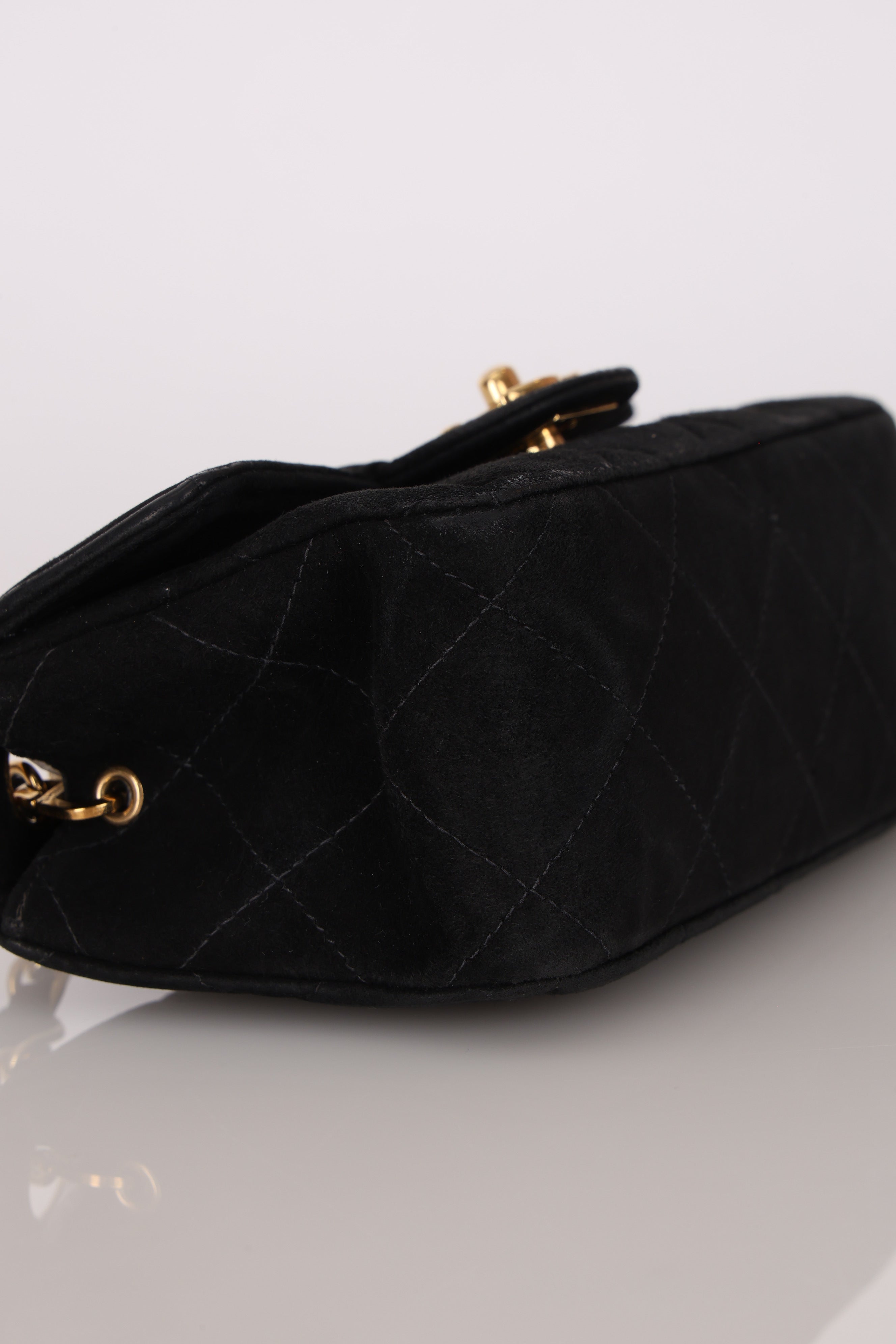 Chanel Mini Single Flap Black Suede 24K GP
