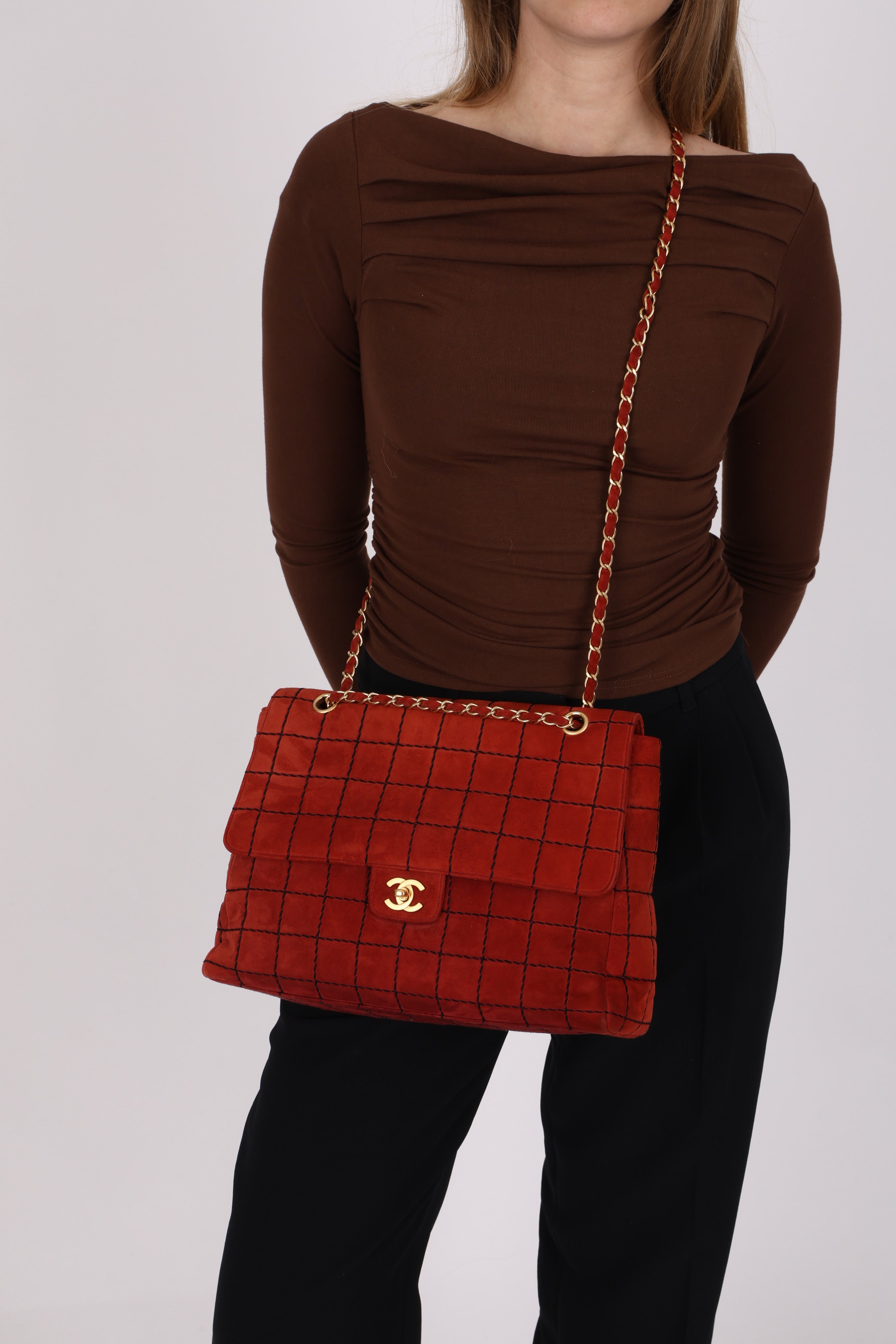 Chanel Chocolate Bar Single Flap Suede BGHW