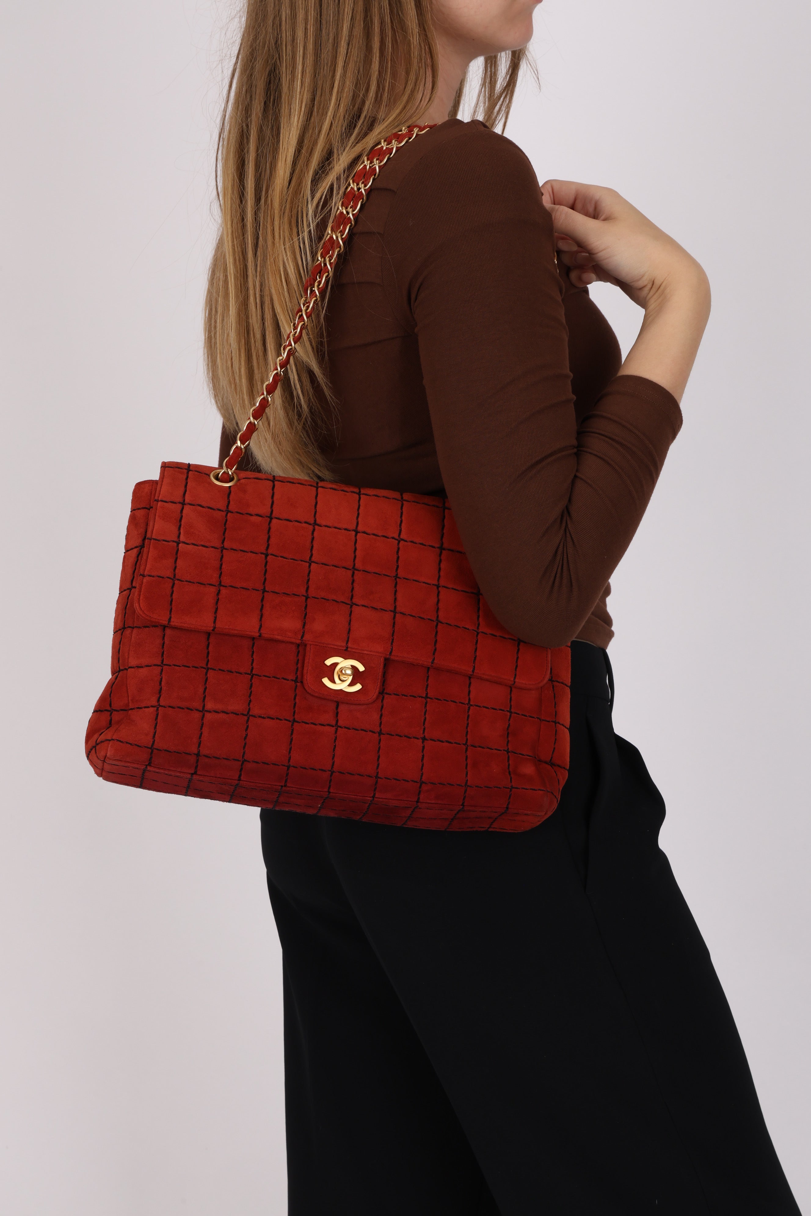 Chanel Chocolate Bar Single Flap Suede BGHW