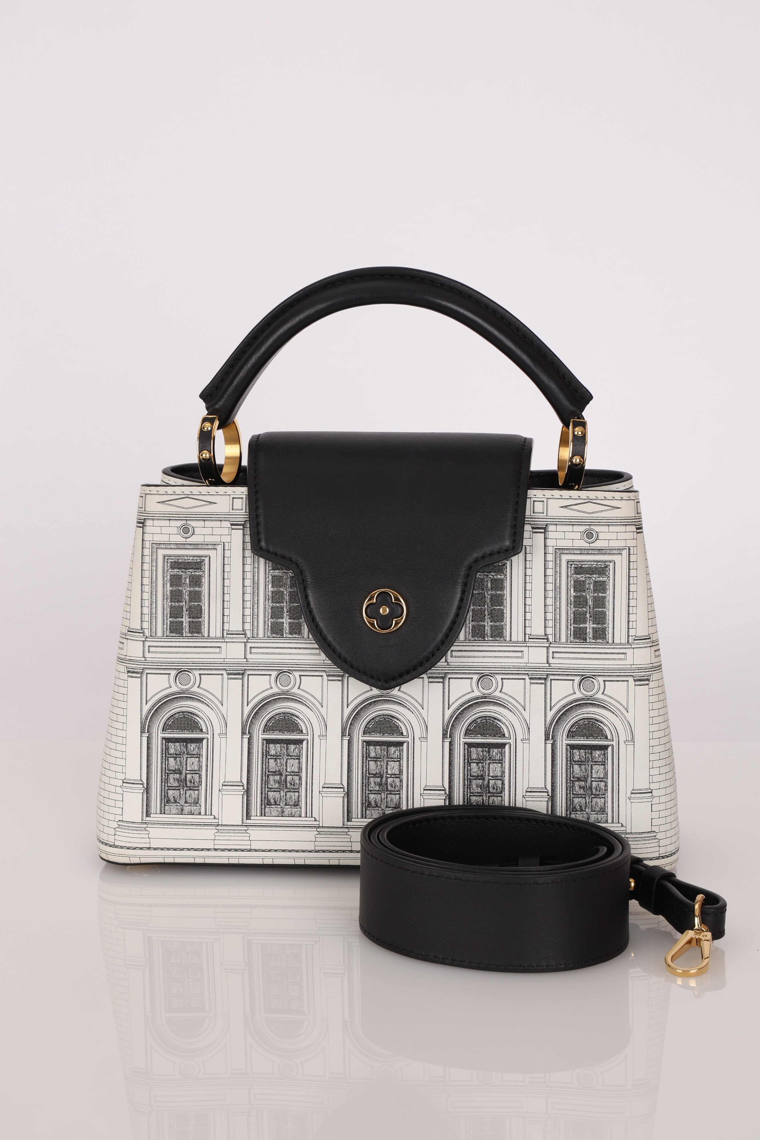 Ultra-Rare Louis Vuitton x Fornasetti Architettura Capucines BB Silk-Screen Leather 2021 GHW