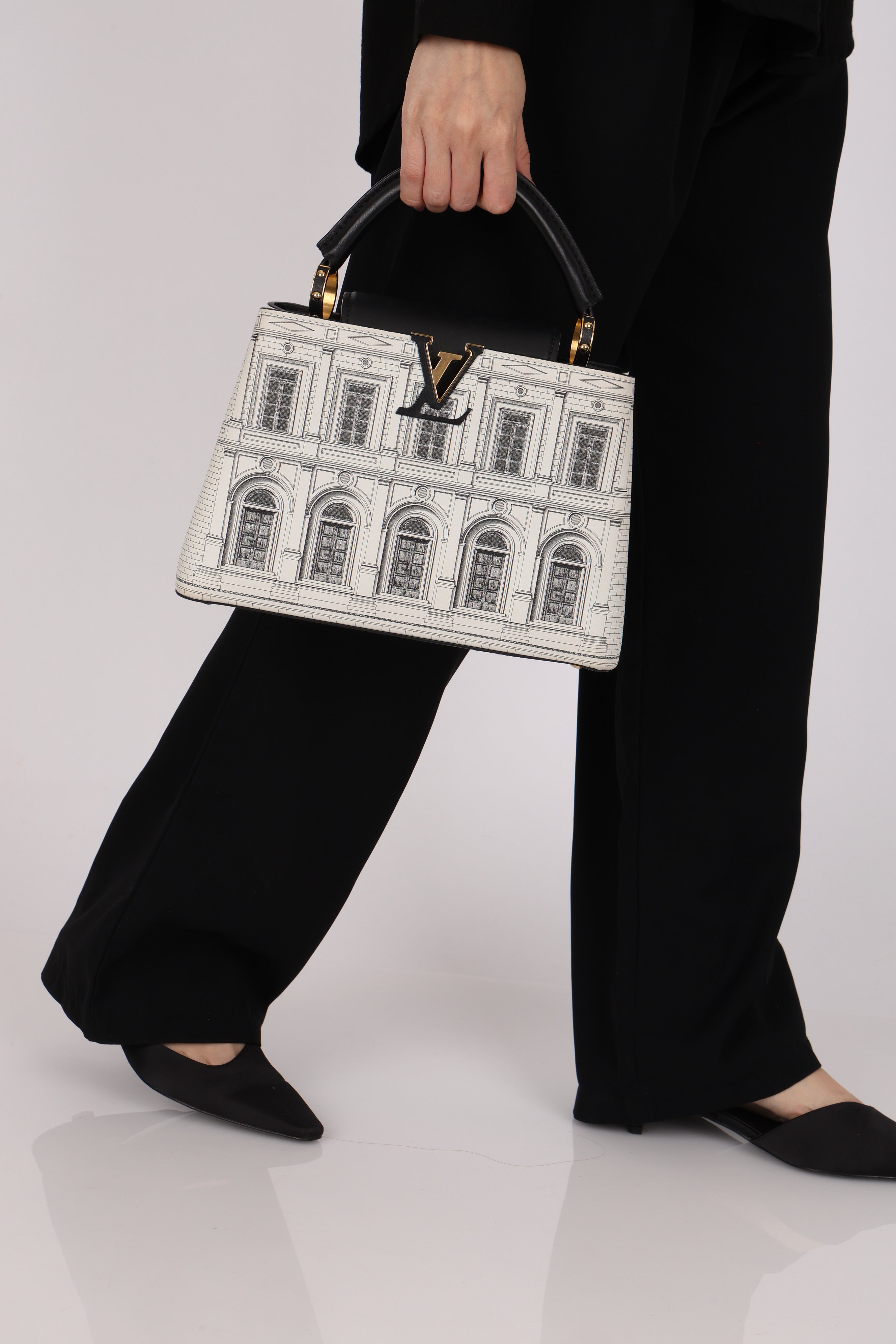 Ultra-Rare Louis Vuitton x Fornasetti Architettura Capucines BB Silk-Screen Leather 2021 GHW