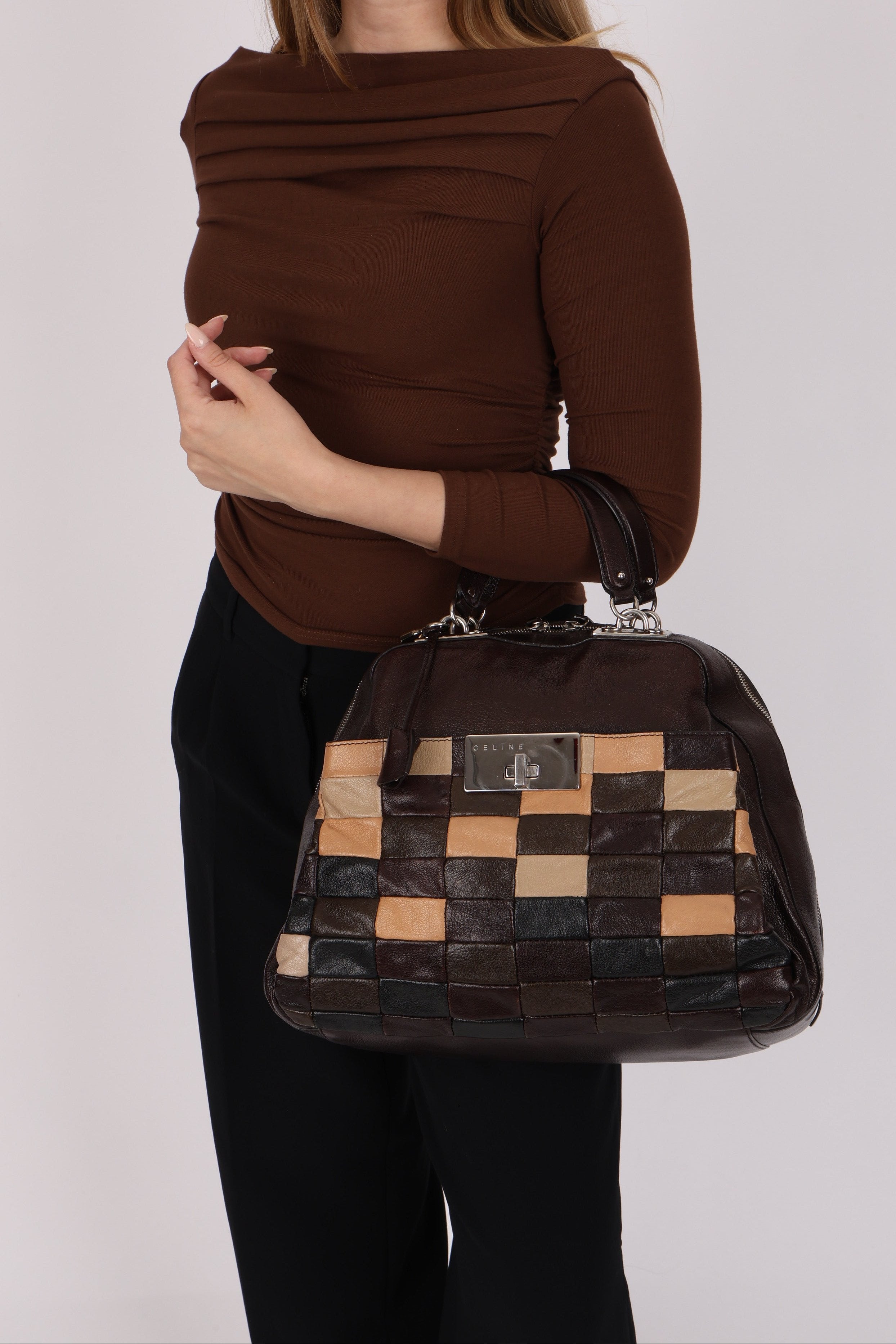 Celine Leather Patchwork Top Handle Bag