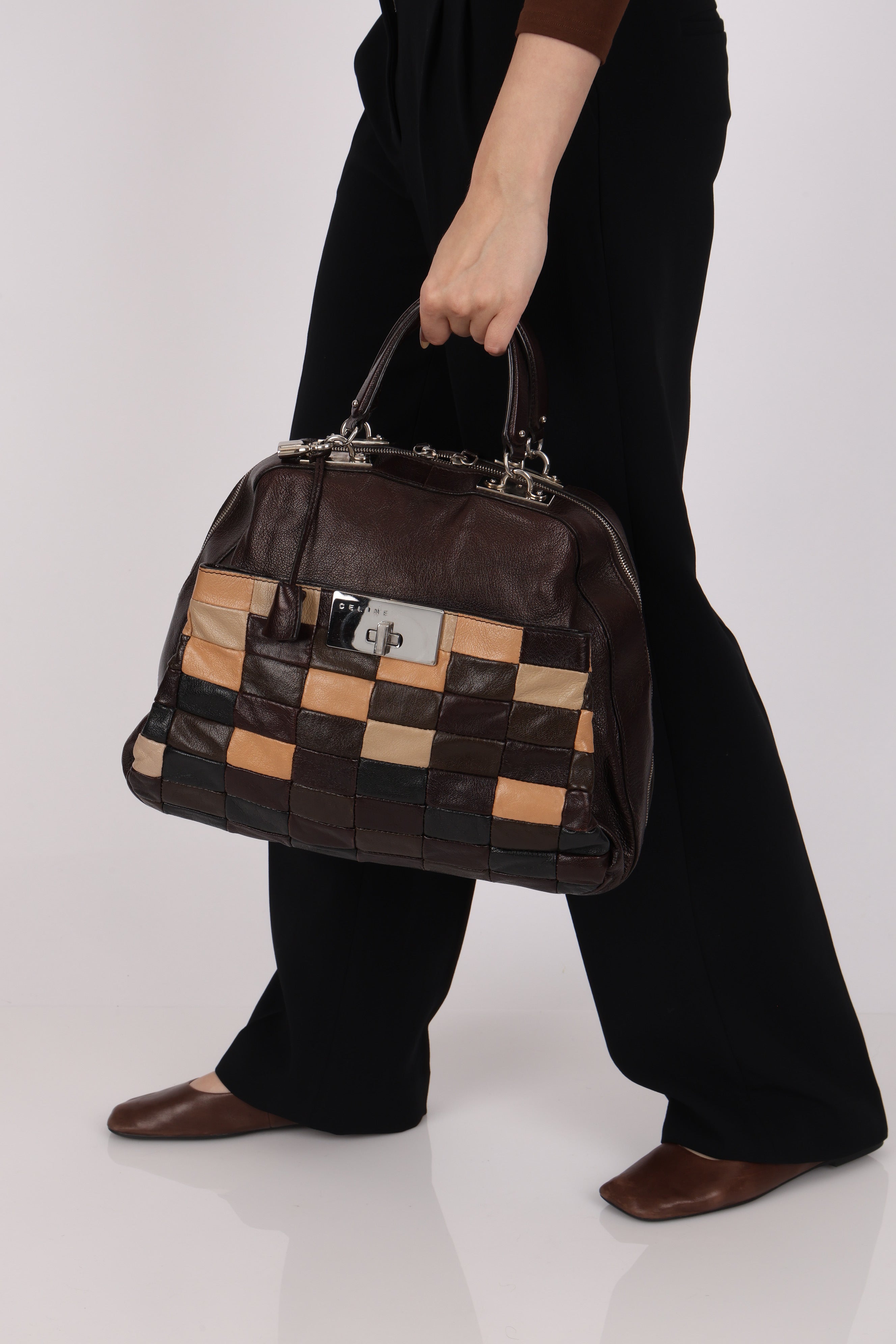 Celine Leather Patchwork Top Handle Bag