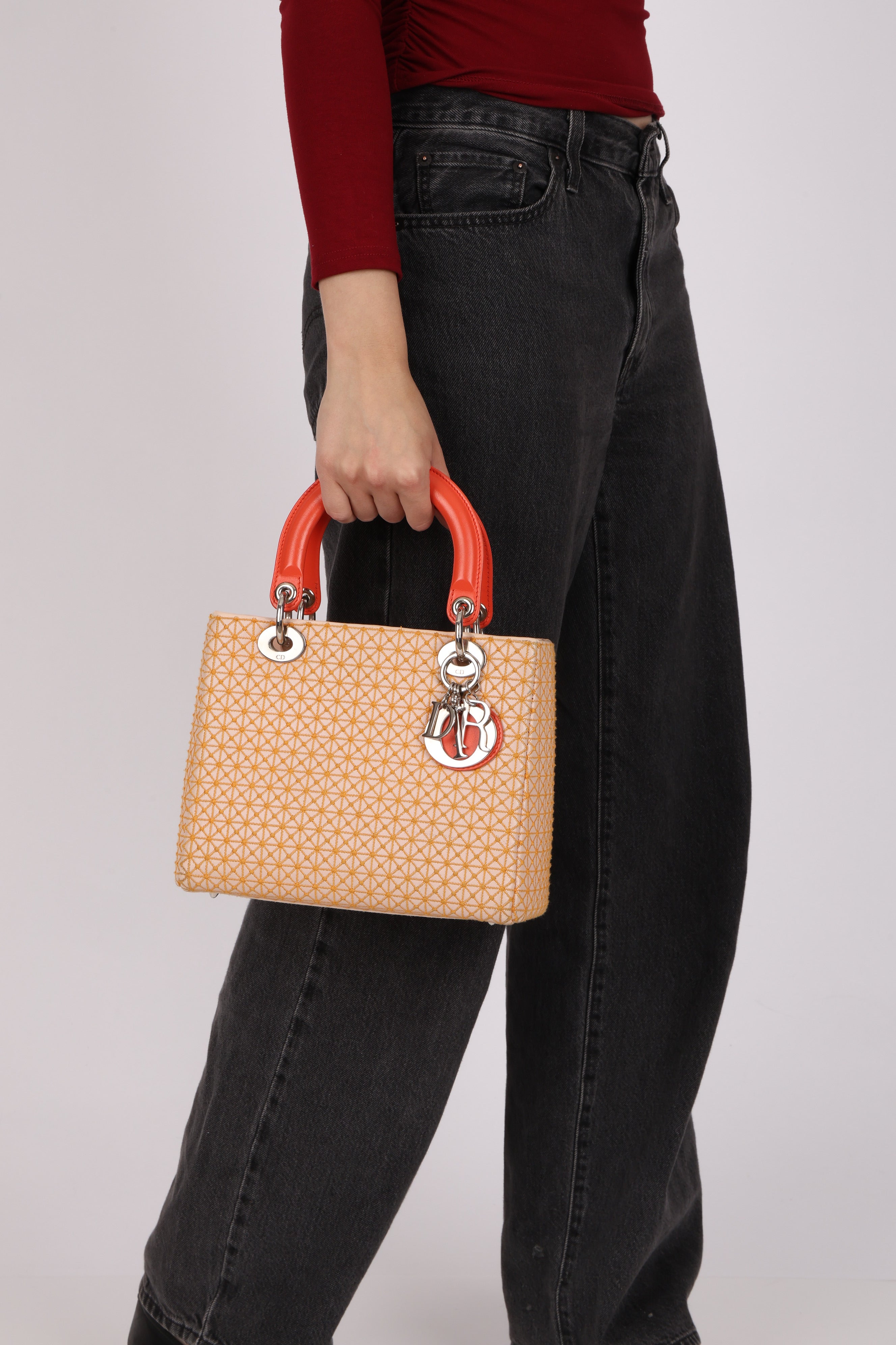 Dior Medium Lady Orange Embroidered