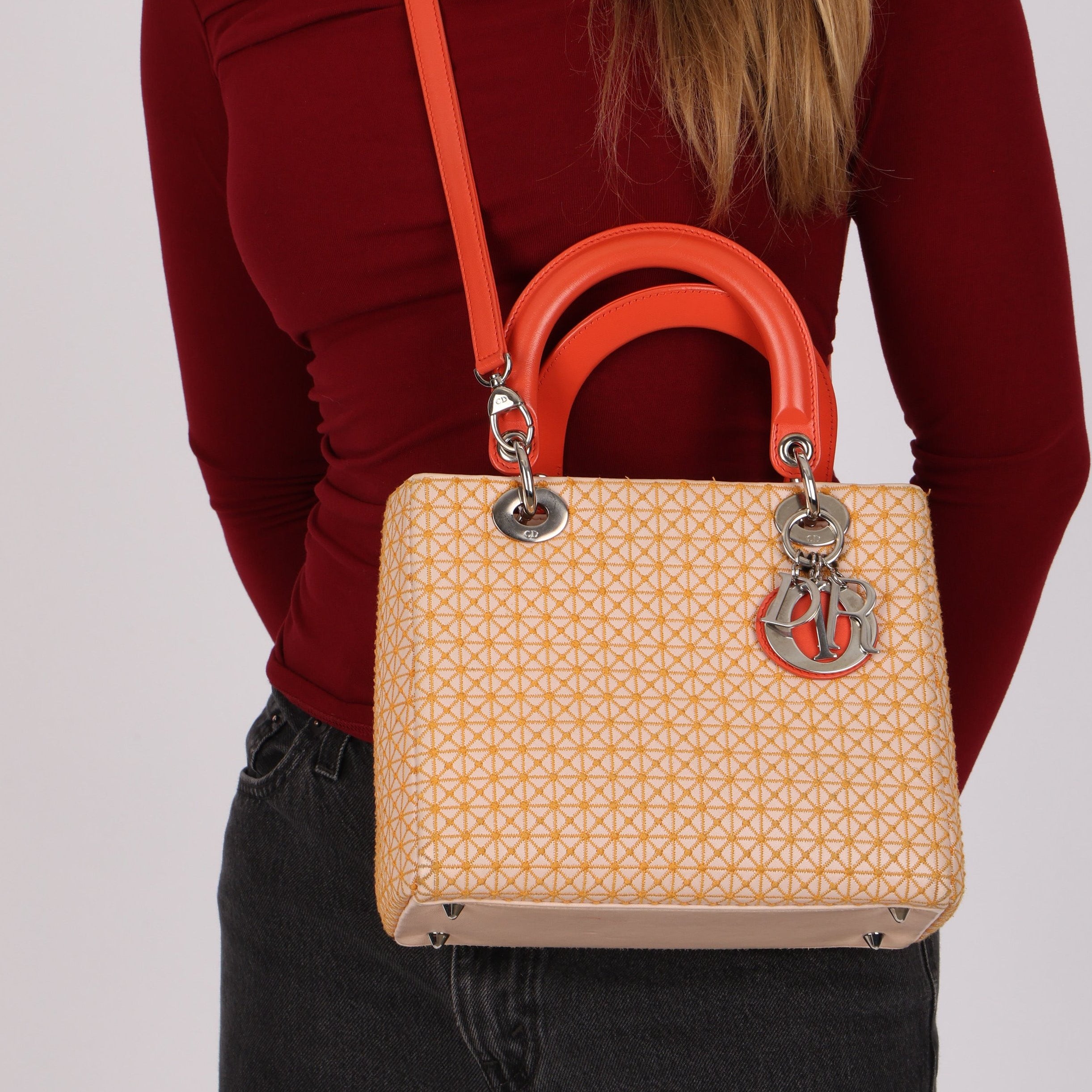 Dior Medium Lady Orange Embroidered