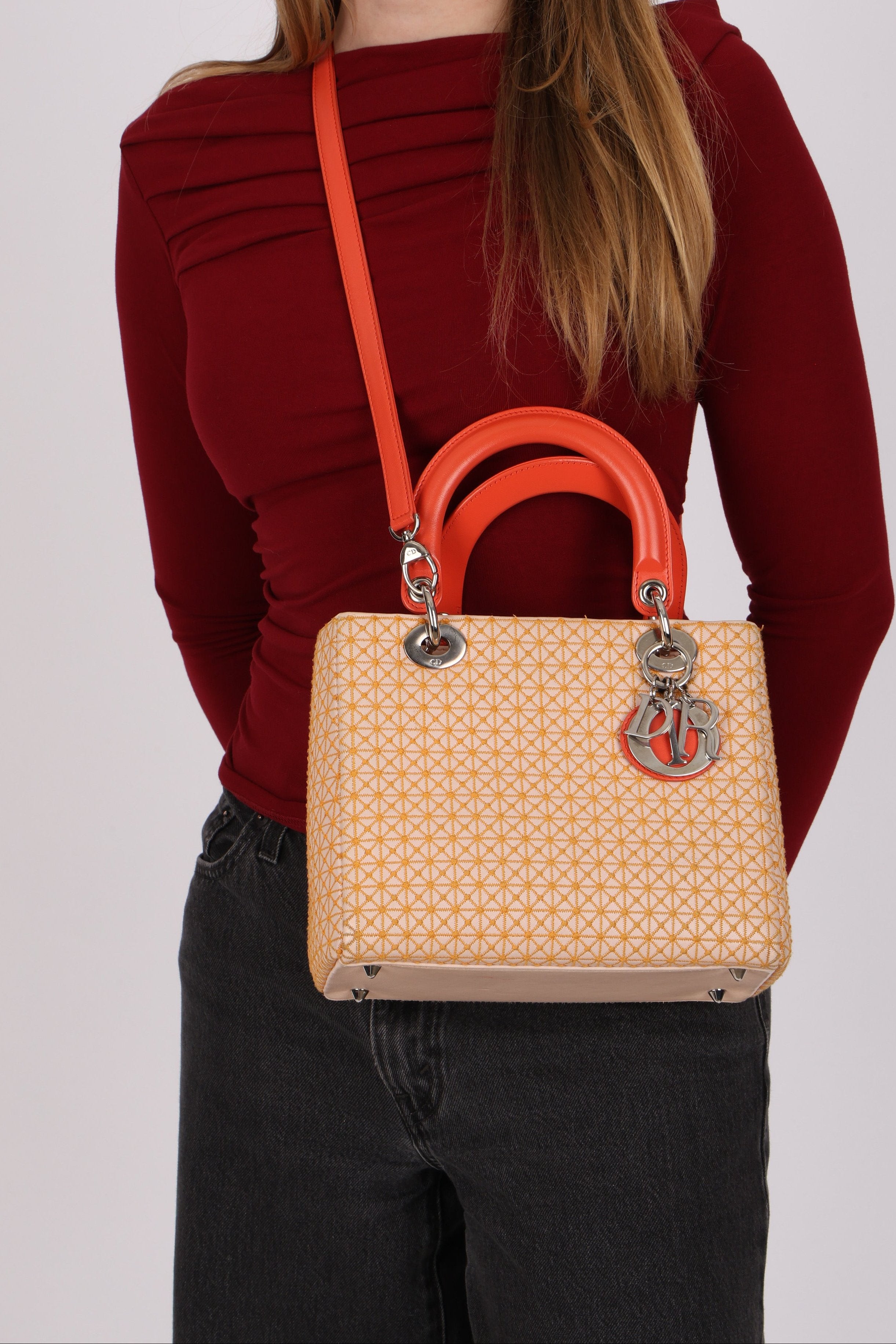 Dior Medium Lady Orange Embroidered