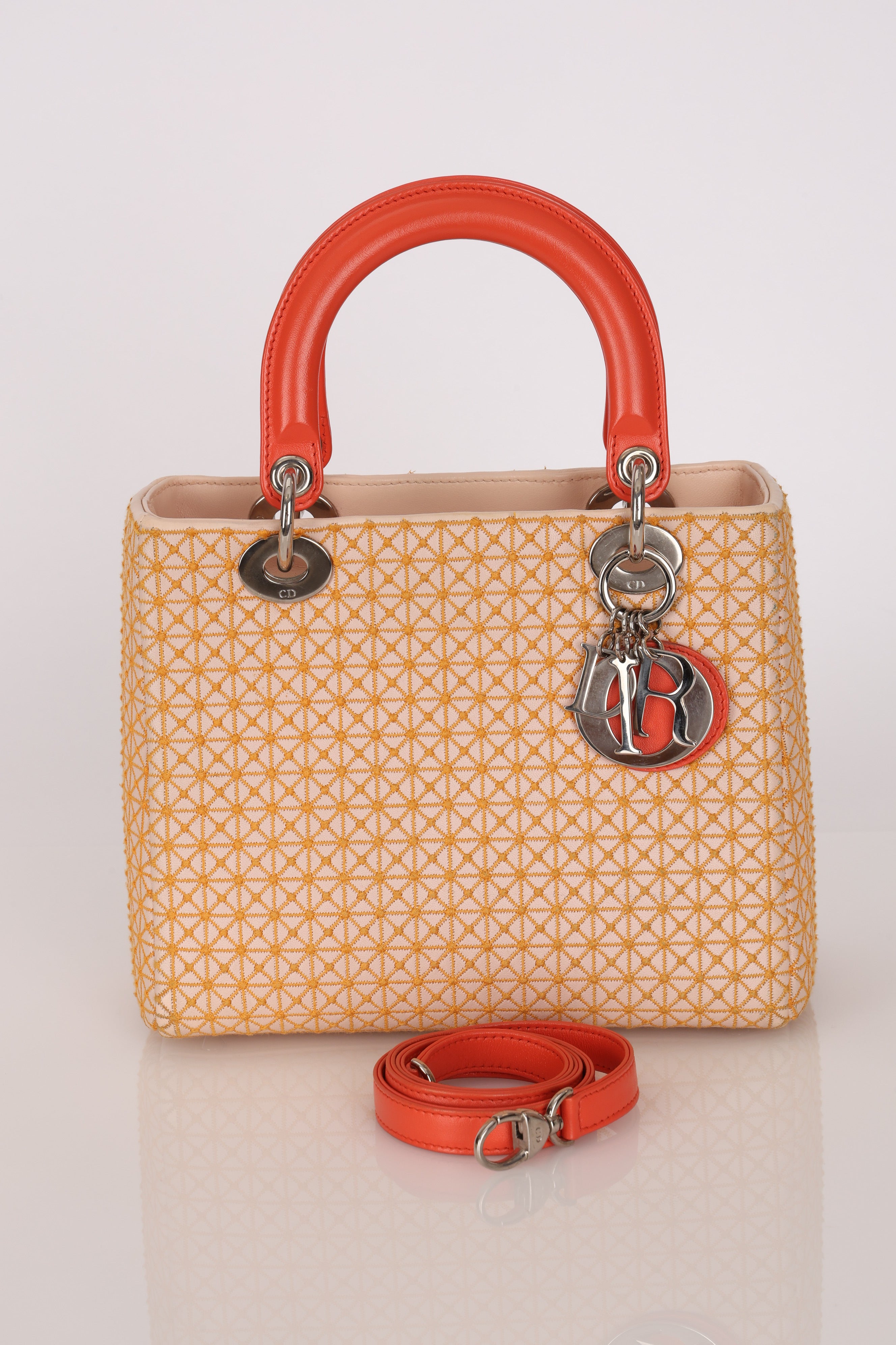 Dior Medium Lady Orange Embroidered