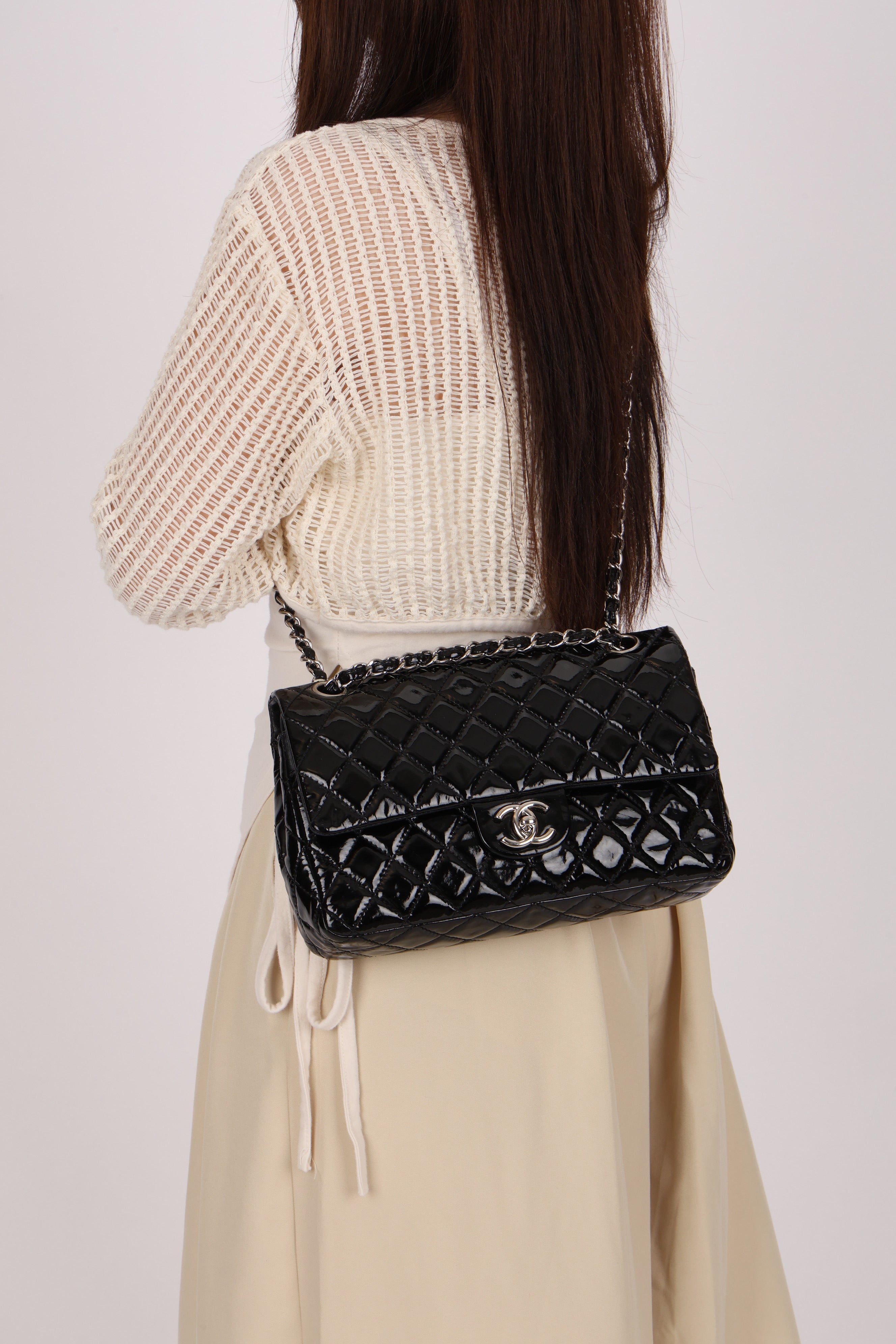 Chanel Medium Classic Double Flap Black Patent 2009 SHW