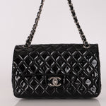 Chanel Medium Classic Double Flap Black Patent SHW