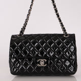 Chanel Medium Classic Double Flap Black Patent SHW