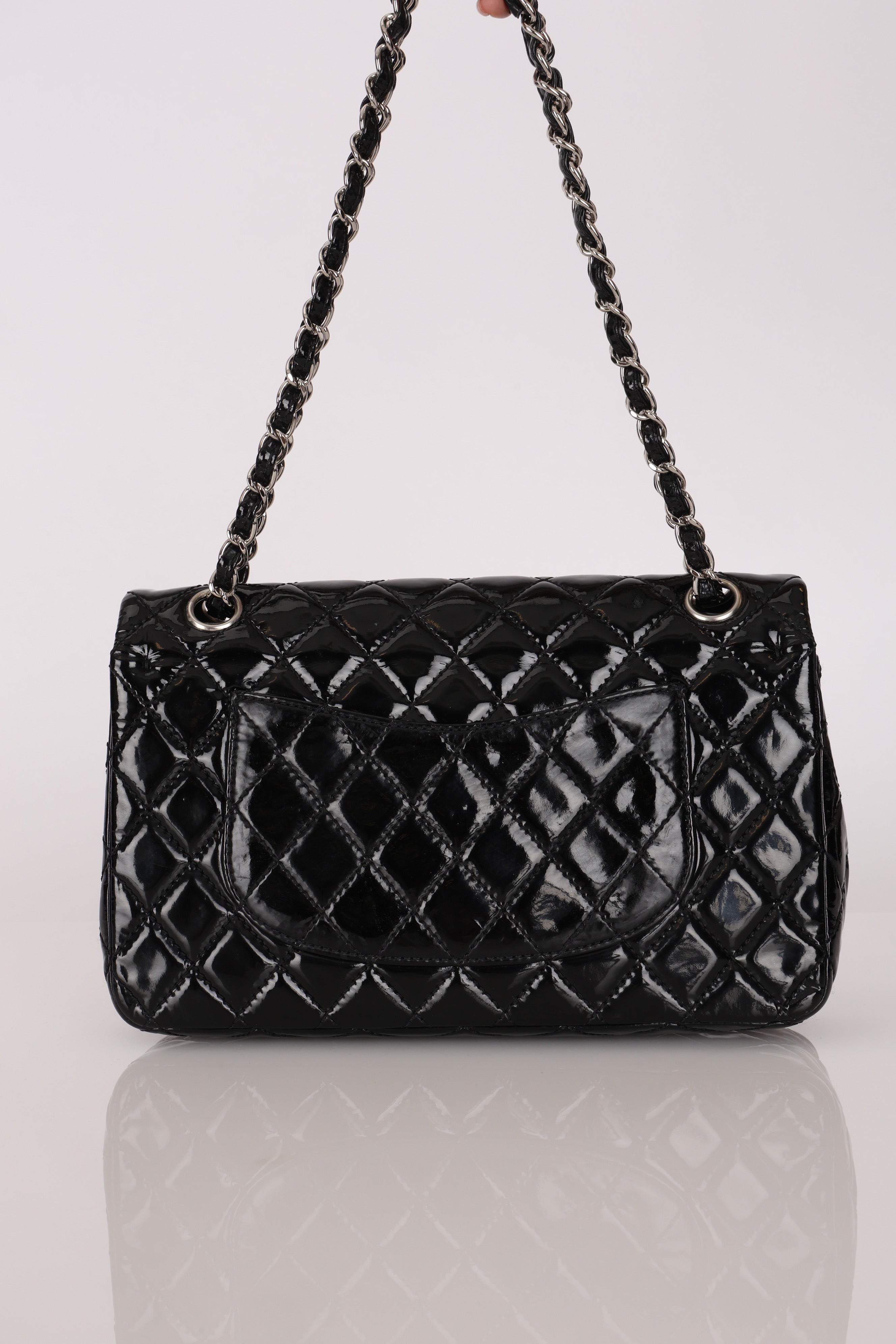 Chanel Medium Classic Double Flap Black Patent SHW