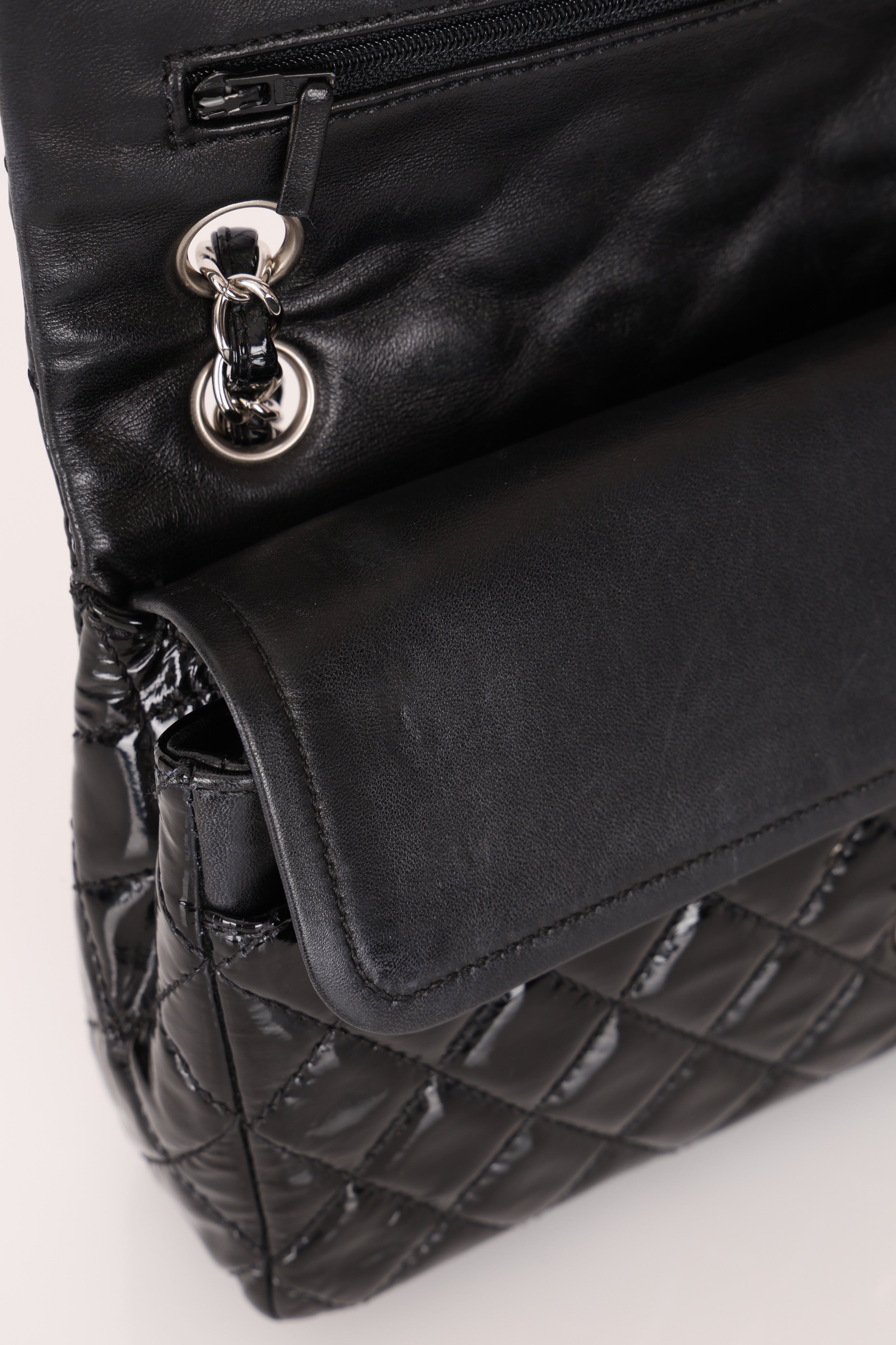 Chanel Medium Classic Double Flap Black Patent SHW