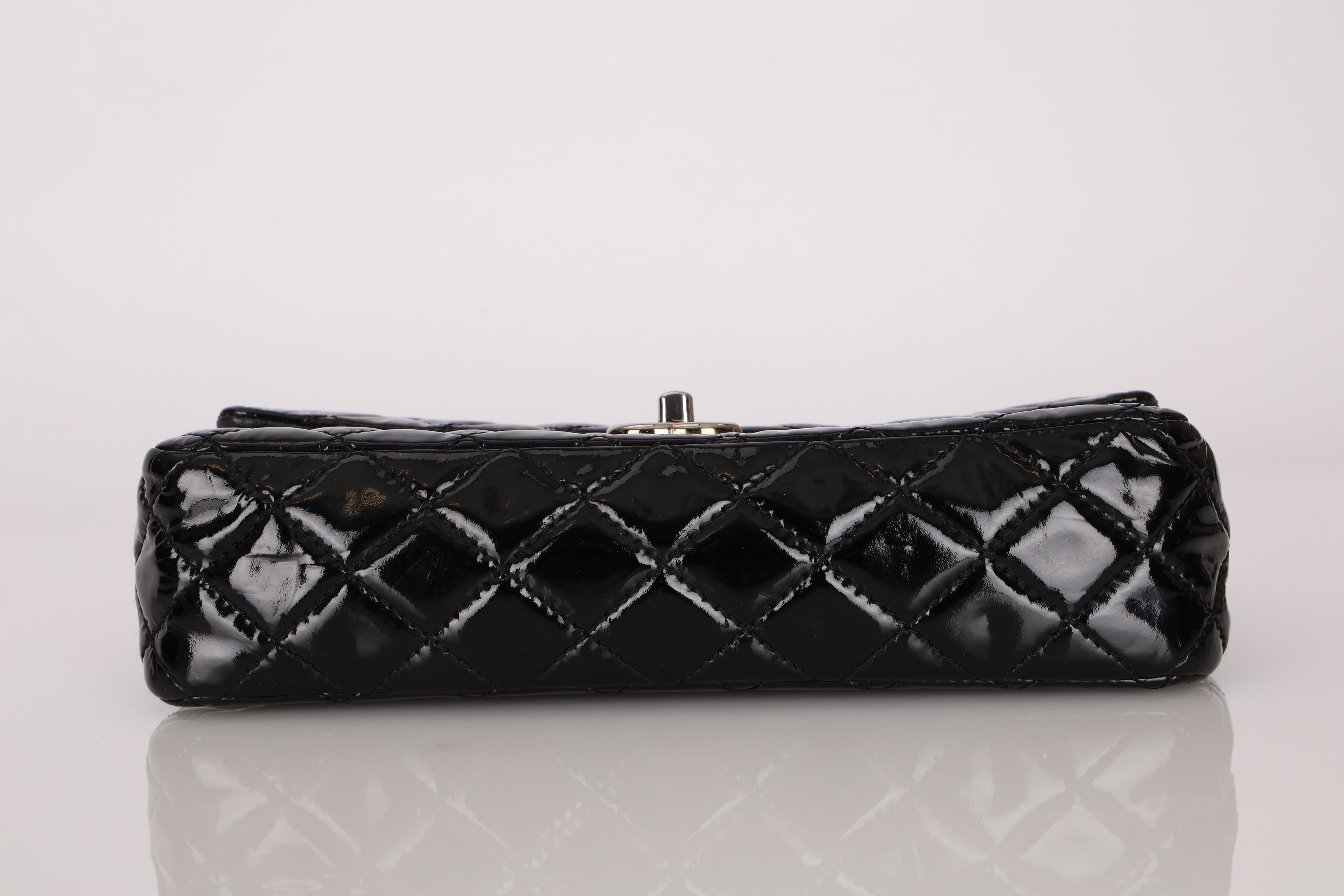 Chanel Medium Classic Double Flap Black Patent SHW