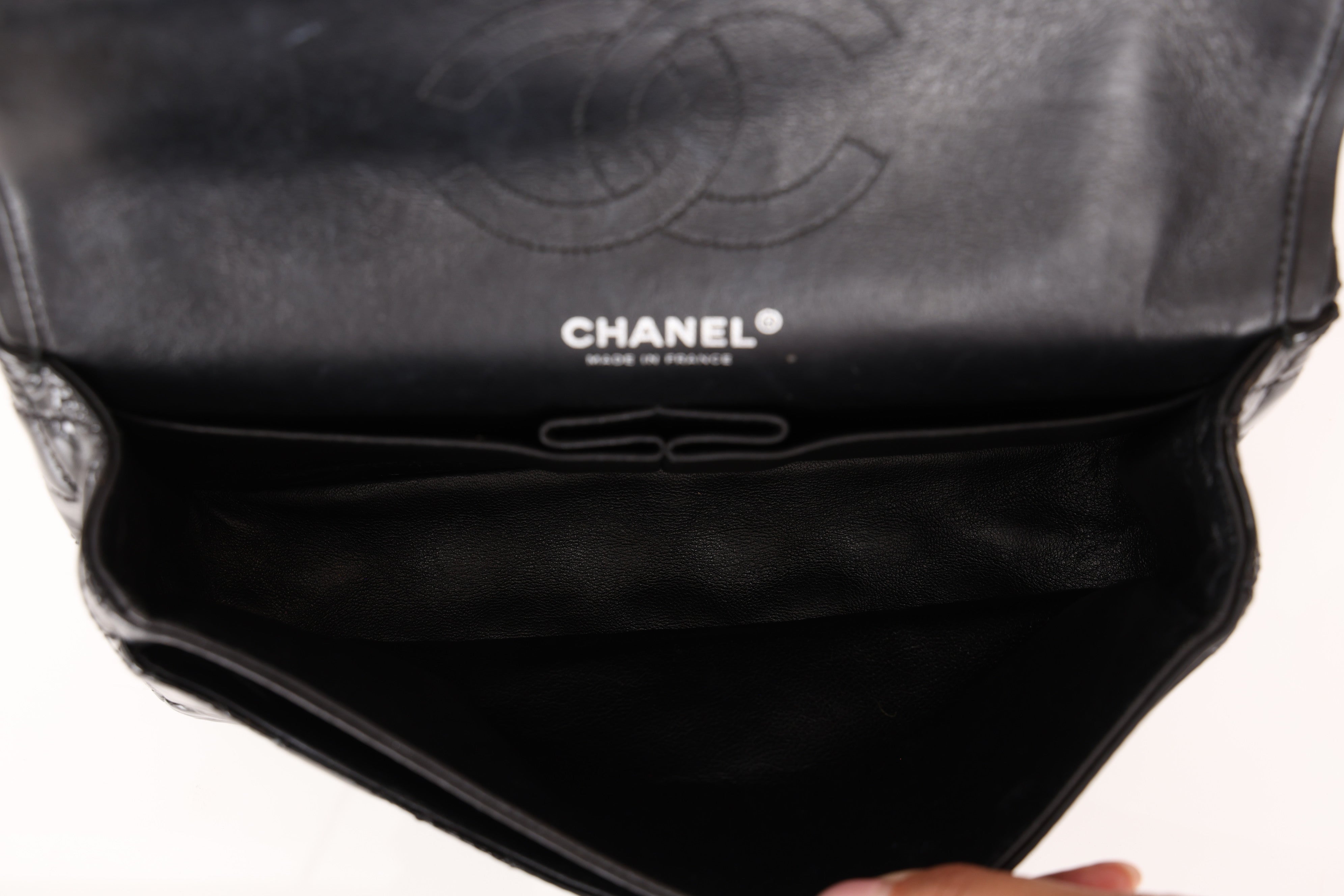Chanel Medium Classic Double Flap Black Patent SHW
