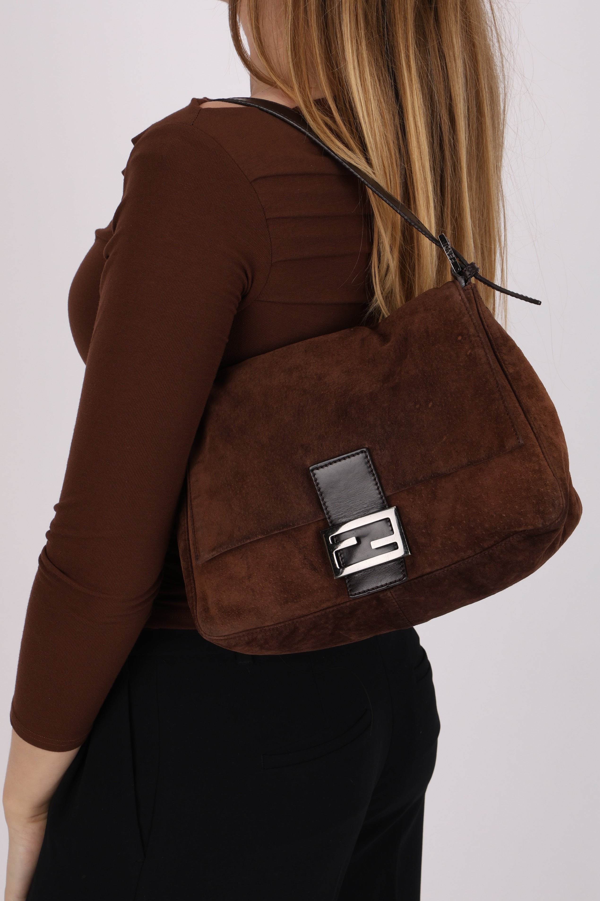 Fendi Brown Suede Mama Baguette Bag