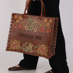 Dior Floral Book Tote Cognac Leather