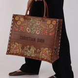 Dior Floral Book Tote Cognac Leather