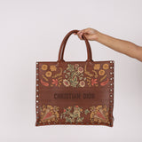 Dior Floral Book Tote Cognac Leather
