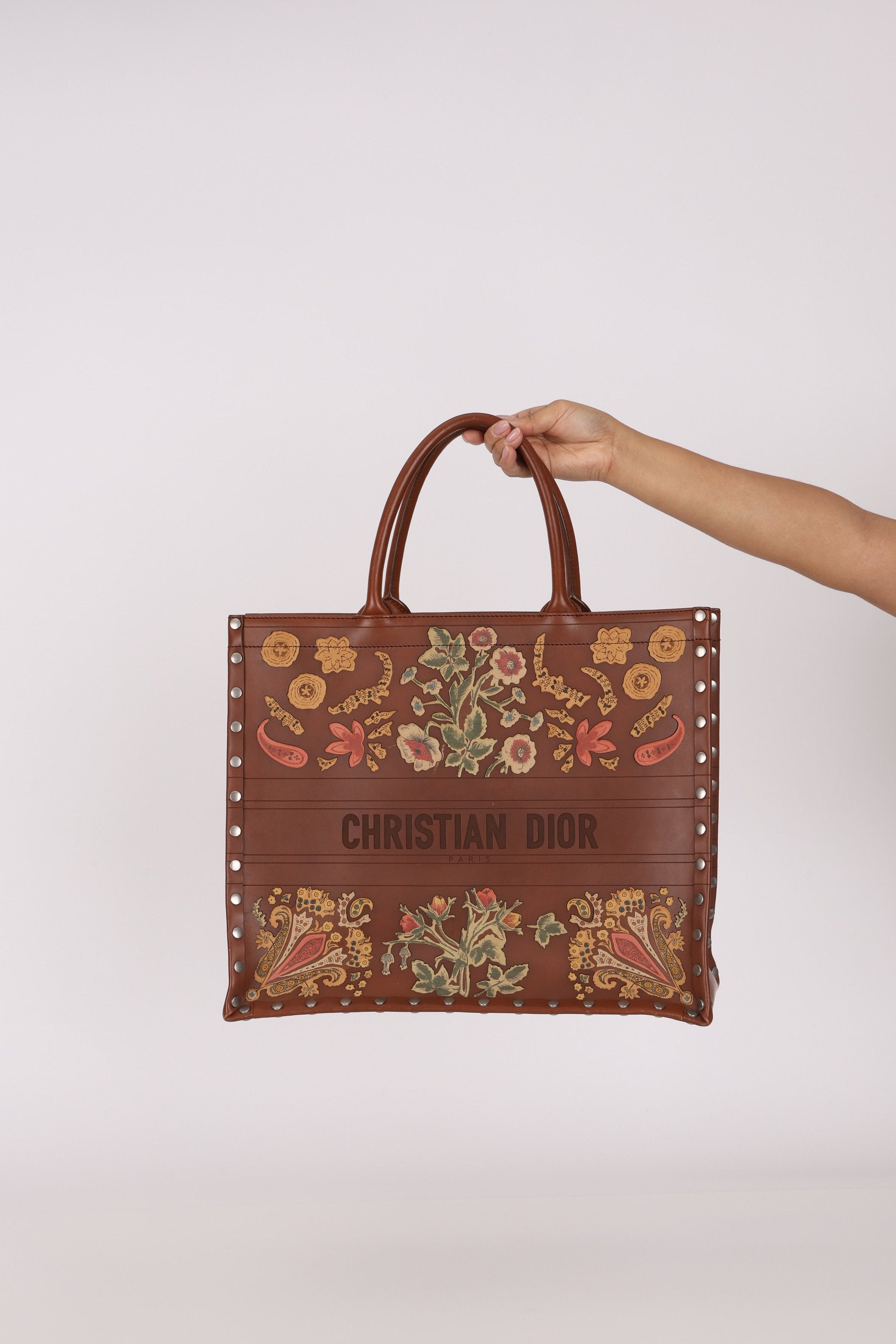 Dior Floral Book Tote Cognac Leather