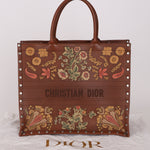 Dior Floral Book Tote Cognac Leather