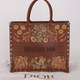 Dior Floral Book Tote Cognac Leather