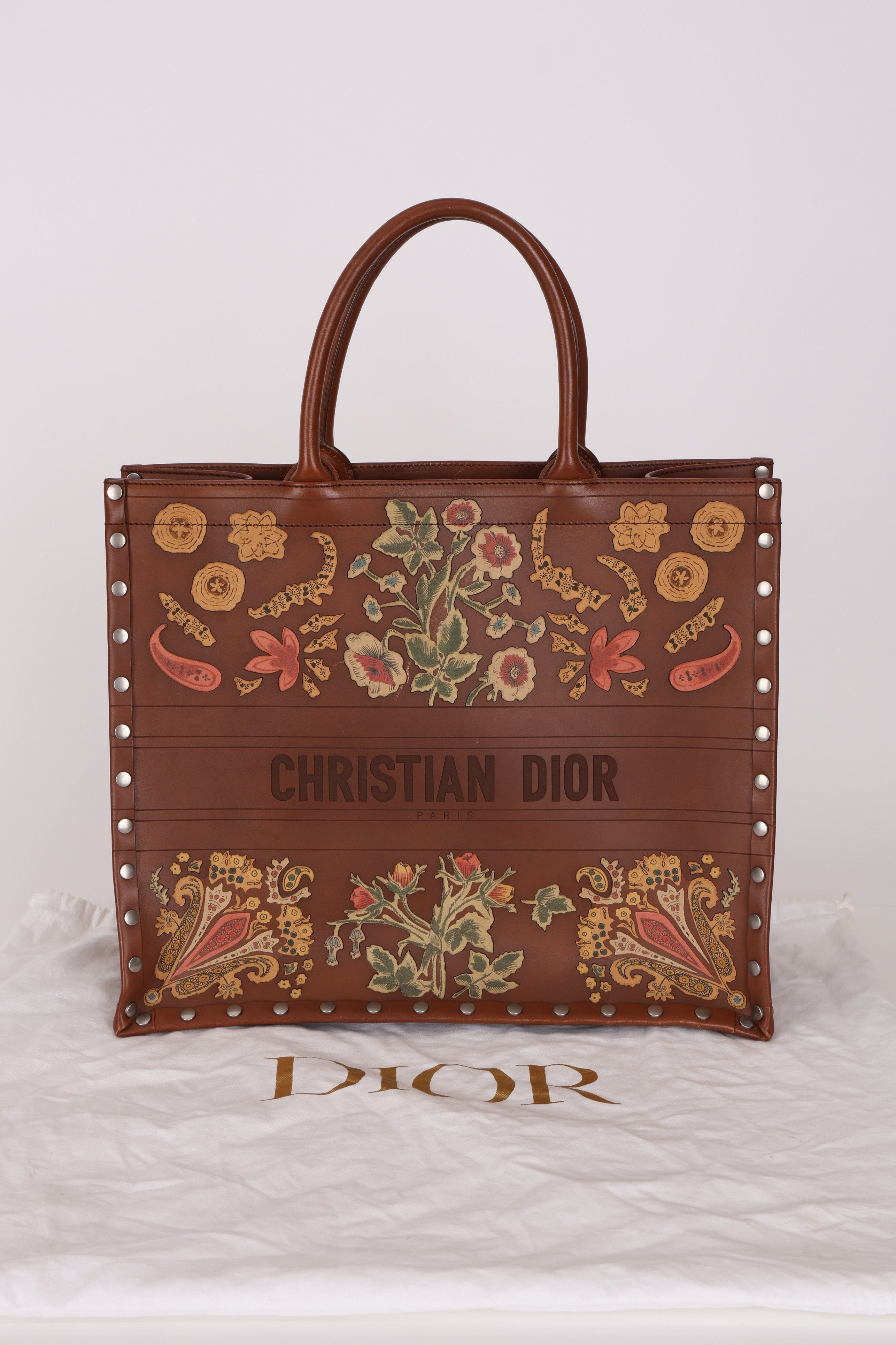 Dior Floral Book Tote Cognac Leather