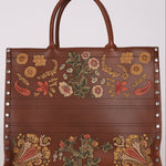 Dior Floral Book Tote Cognac Leather