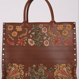 Dior Floral Book Tote Cognac Leather