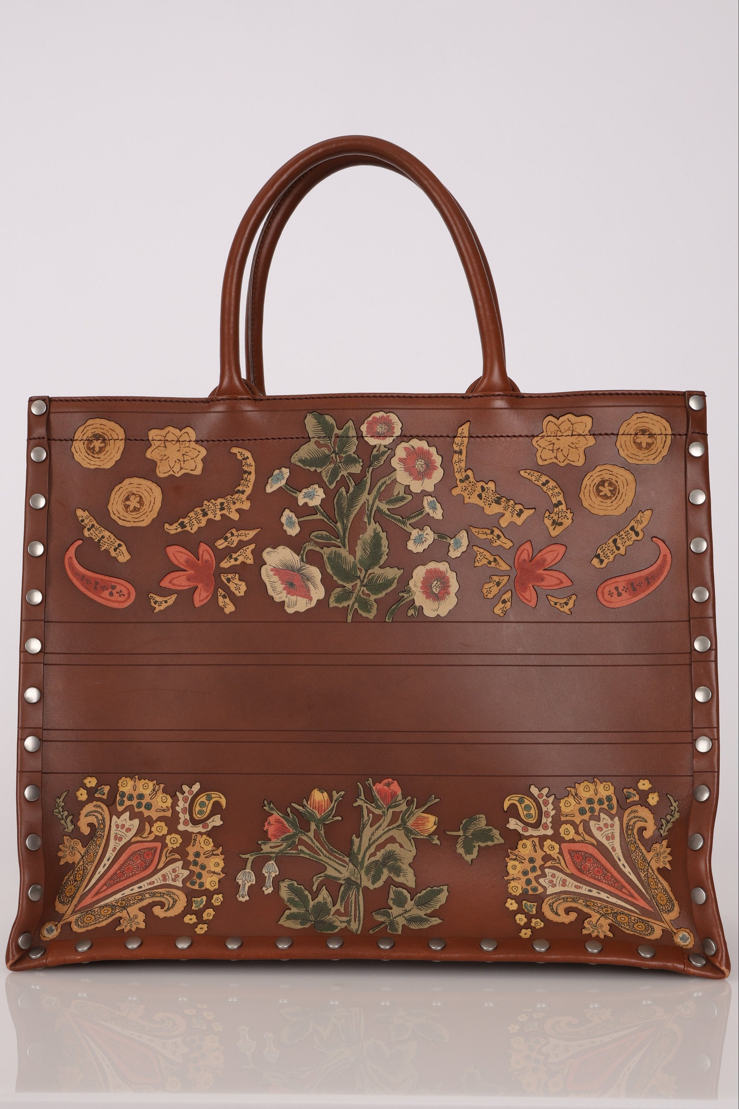 Dior Floral Book Tote Cognac Leather