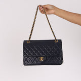 Chanel Medium Classic Double Flap Navy Lambskin 1992 24K GP (DONE)