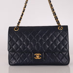 Chanel Medium Classic Double Flap Navy Lambskin 1992 24K GP (DONE)